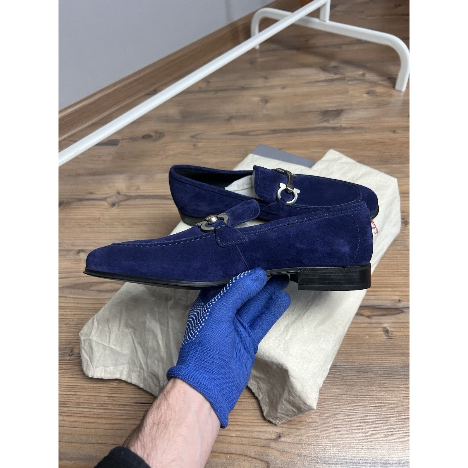 Salvatore Ferragamo NWT Salvatore Ferragamo Men's Blue Flori 2 Suede Loafers Sho Size US 6 / EU 39 - 11 Thumbnail
