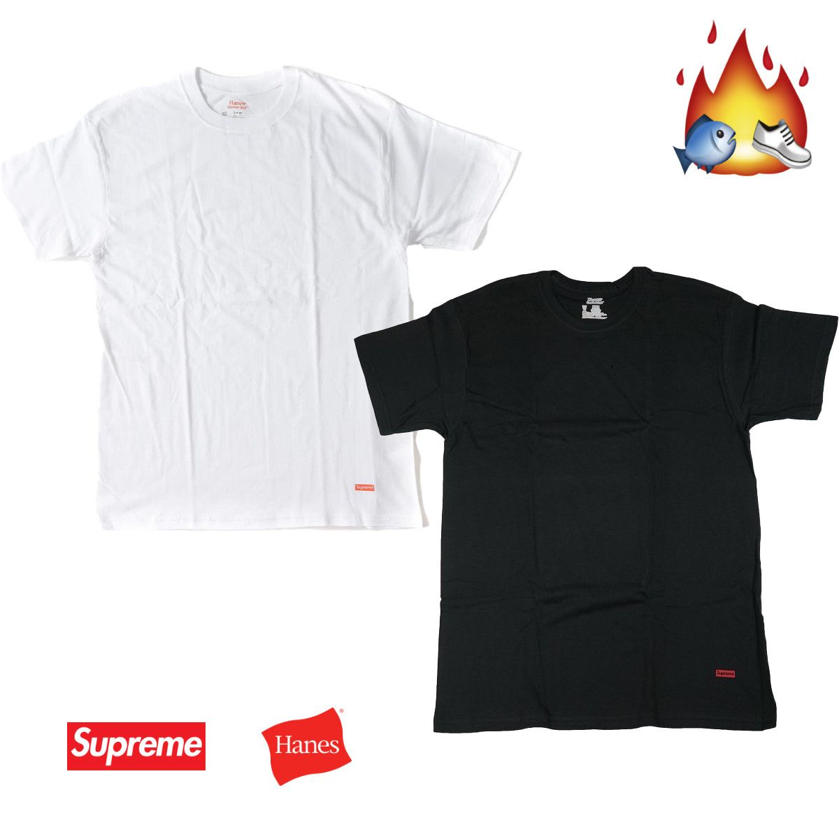 Hanes × Supreme New - Supreme / Hanes Tagless Tee T-Shirt Black White Medium Size US M / EU 48-50 / 2 - 1 Preview
