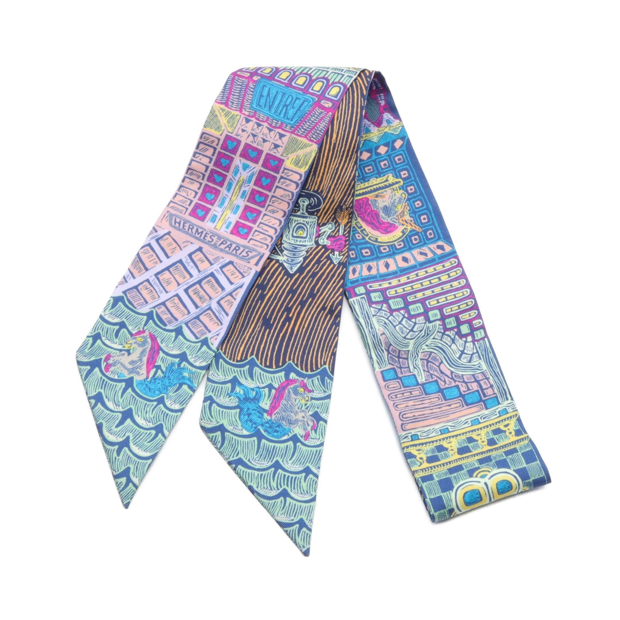 Twilly SUPER SILK QUEST Ribbon Scarf Silk Blue Pink Multicolor