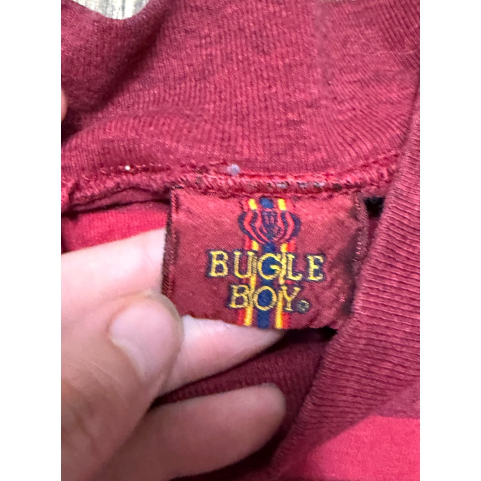 VINTAGE Bugle Boy Shirt Men 2XL Red Striped Long Sleeve