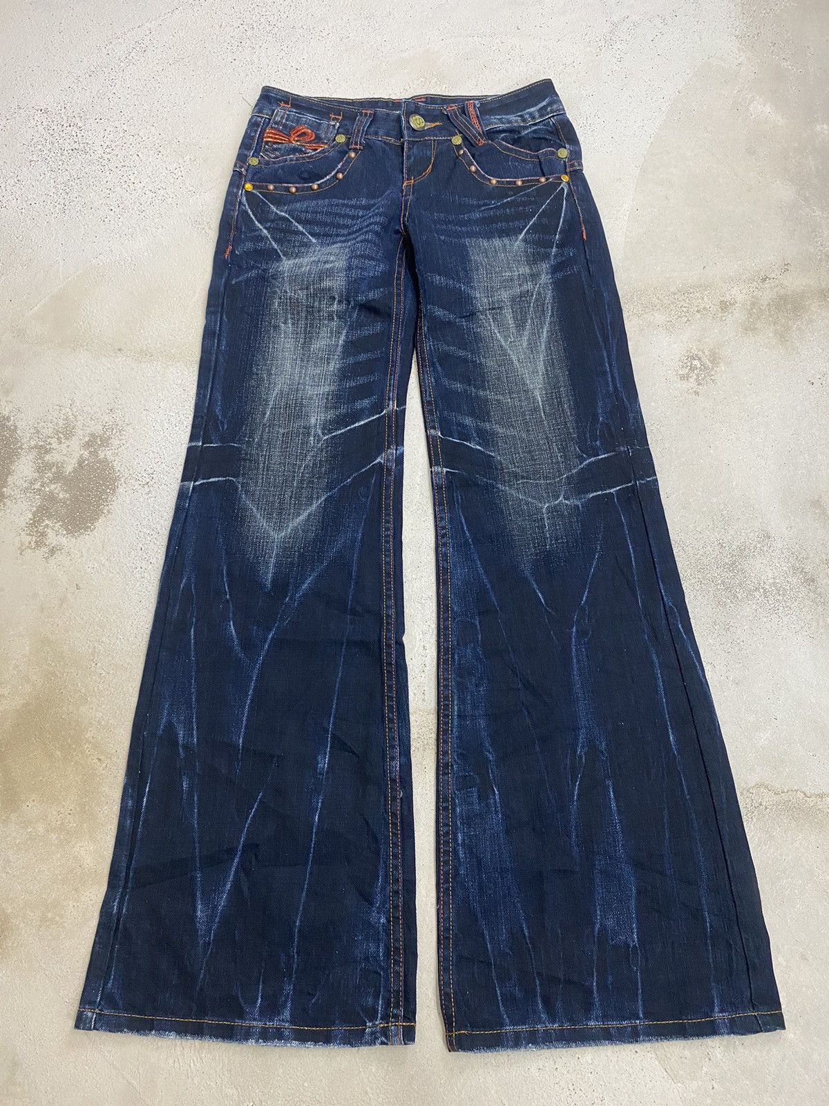 If Six Was Nine Swell Orange Embroidery Art Mud Wash Blue Way Baggy Wide Leg Size US 28 / EU 44 - 2 Thumbnail