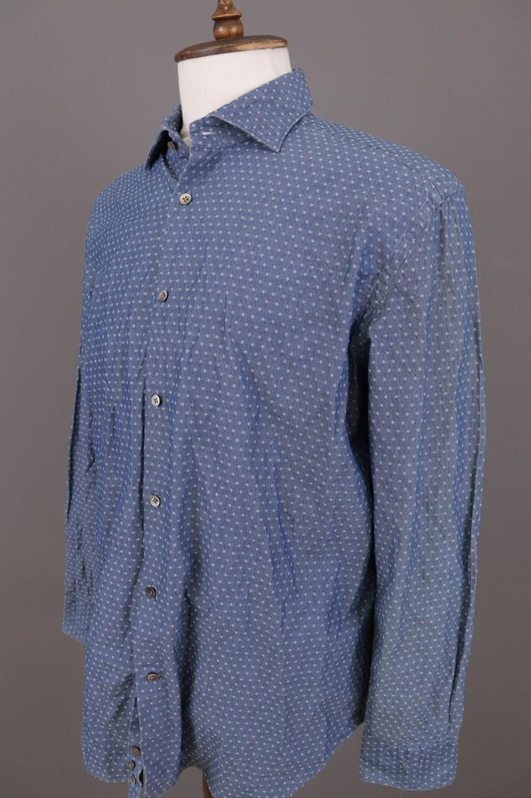Designer Boggi Milano Custom Fit Blue Dotted Shirt Size XXL / 7 Size US XXL / EU 58 / 5 - 7 Thumbnail