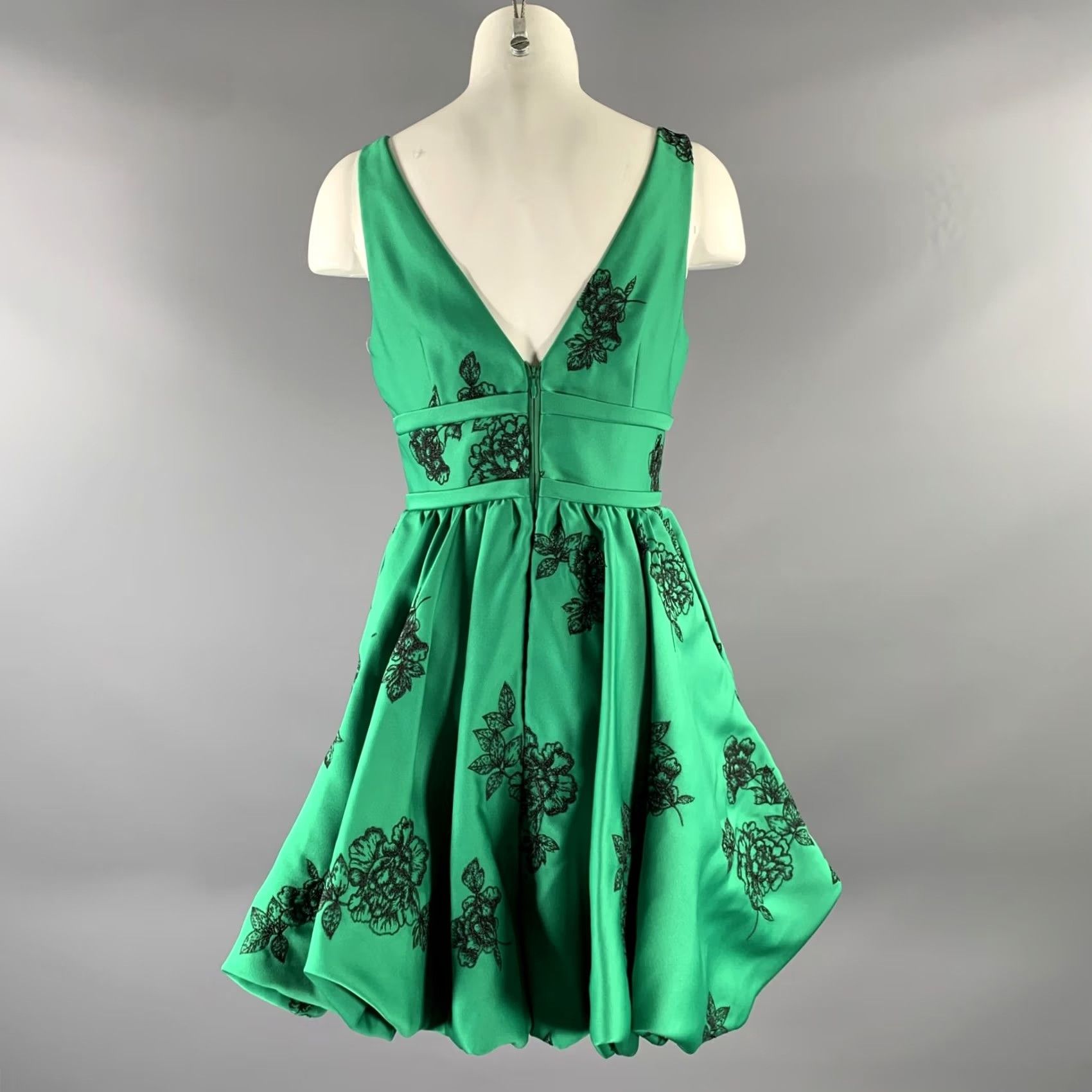 Marchesa MARCHESA Size 2 Green Black Floral Bubble Hem Knee-Length Dress Size XS / US 0-2 / IT 36-38 - 3 Thumbnail
