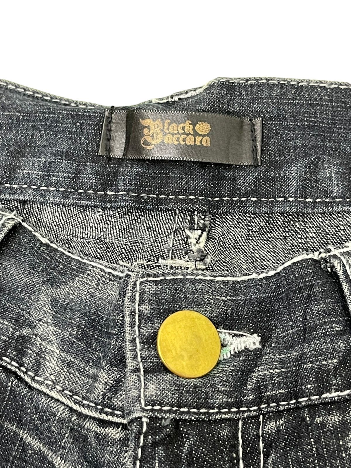 Japanese Brand Flare Jeans Black Baccara Distress Acid Wash Low Rise 8🟦0 Size US 29 - 10 Thumbnail
