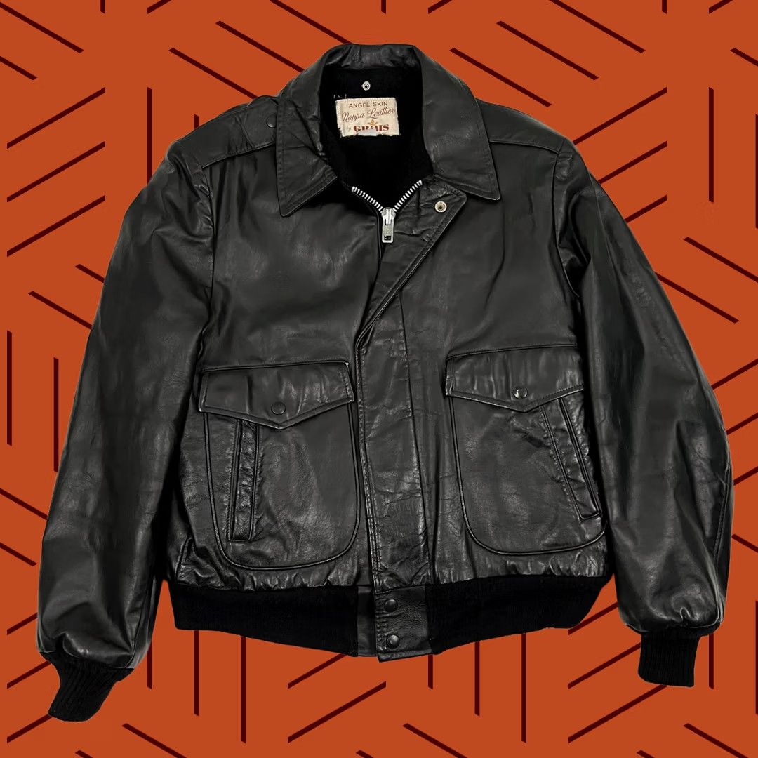 Skin Vintage 80s Angel Skin Nappa Leather Grais Jacket Size 42 Black Shearling Bomber USA Size US XS / EU 42 / 0 - 1 Thumbnail