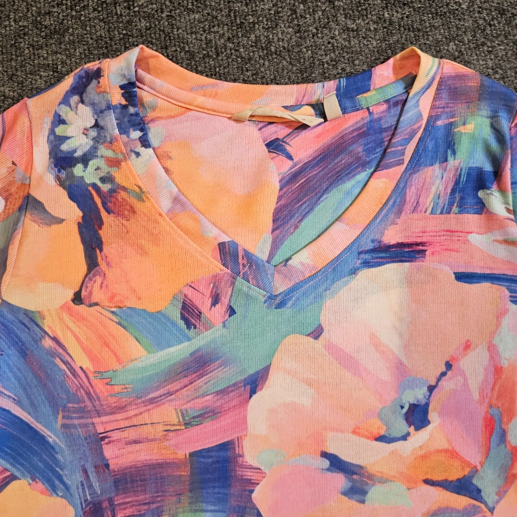 Soft Surroundings Soft Surroundings Shirt Medium Orange Floral 3/4 Sleeve V-Neck Art Casual Womens Size M / US 6-8 / IT 42-44 - 2 Thumbnail