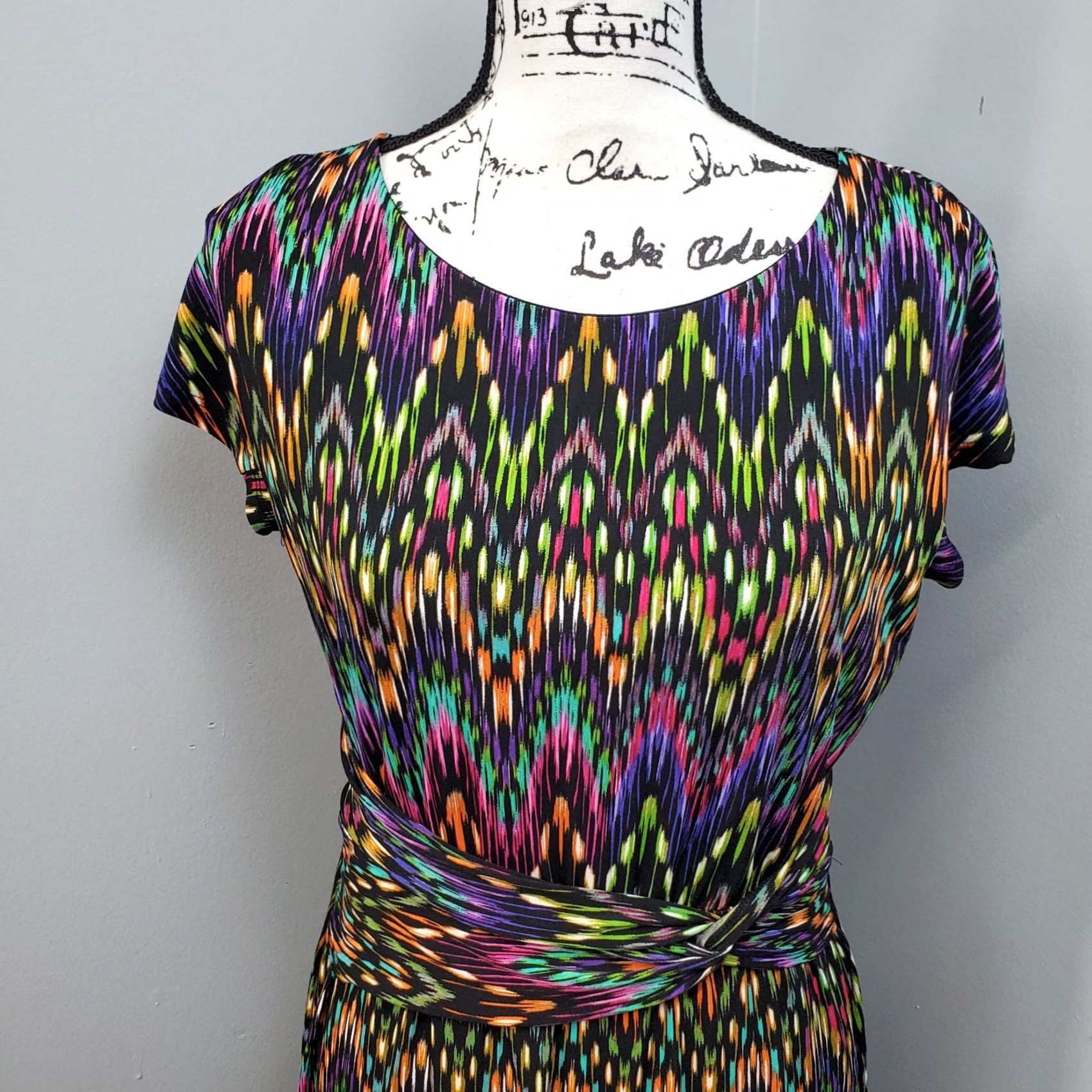 Ellen Tracy Ellen Tracy Womens Size 8P Multi Abstract Drawstring Waist Round Neck Sheath Dress Size M / US 6-8 / IT 42-44 - 3 Thumbnail