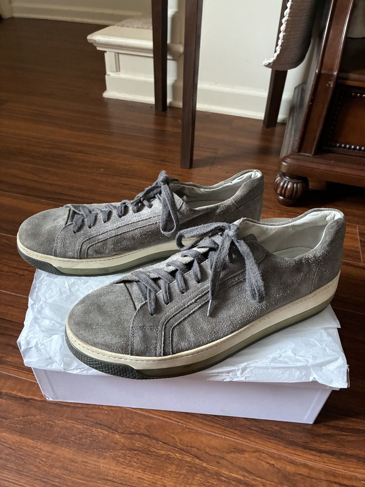 Prada Prada Suede Low Top Sneakers Brown Grey Luxury Designer Size US 11 / EU 44 - 2 Thumbnail
