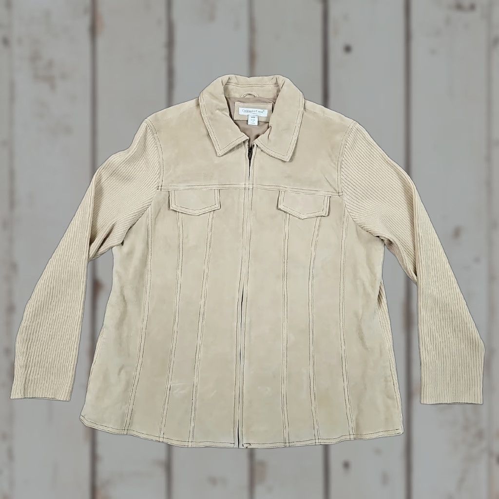 Coldwater Creek Coldwater Creek Jacket M Beige Leather Wool Knit Sleeve Full Zip Lined Womens Size M / US 6-8 / IT 42-44 - 1 Thumbnail