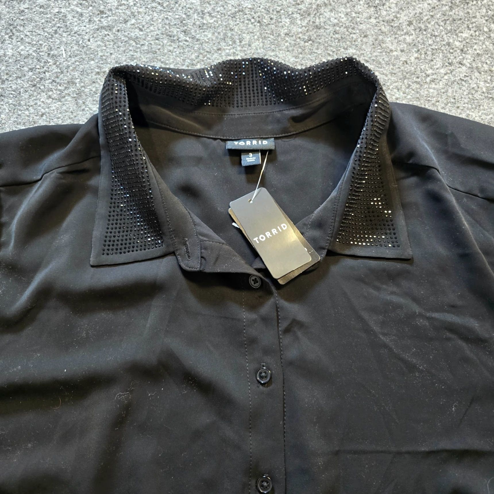 Torrid Torrid Blouse Womens 3X Black Sheer Glitter Trim Button Long Sleeve Casual Shirt Size XXL / US 16-18 / IT 52-54 - 2 Thumbnail