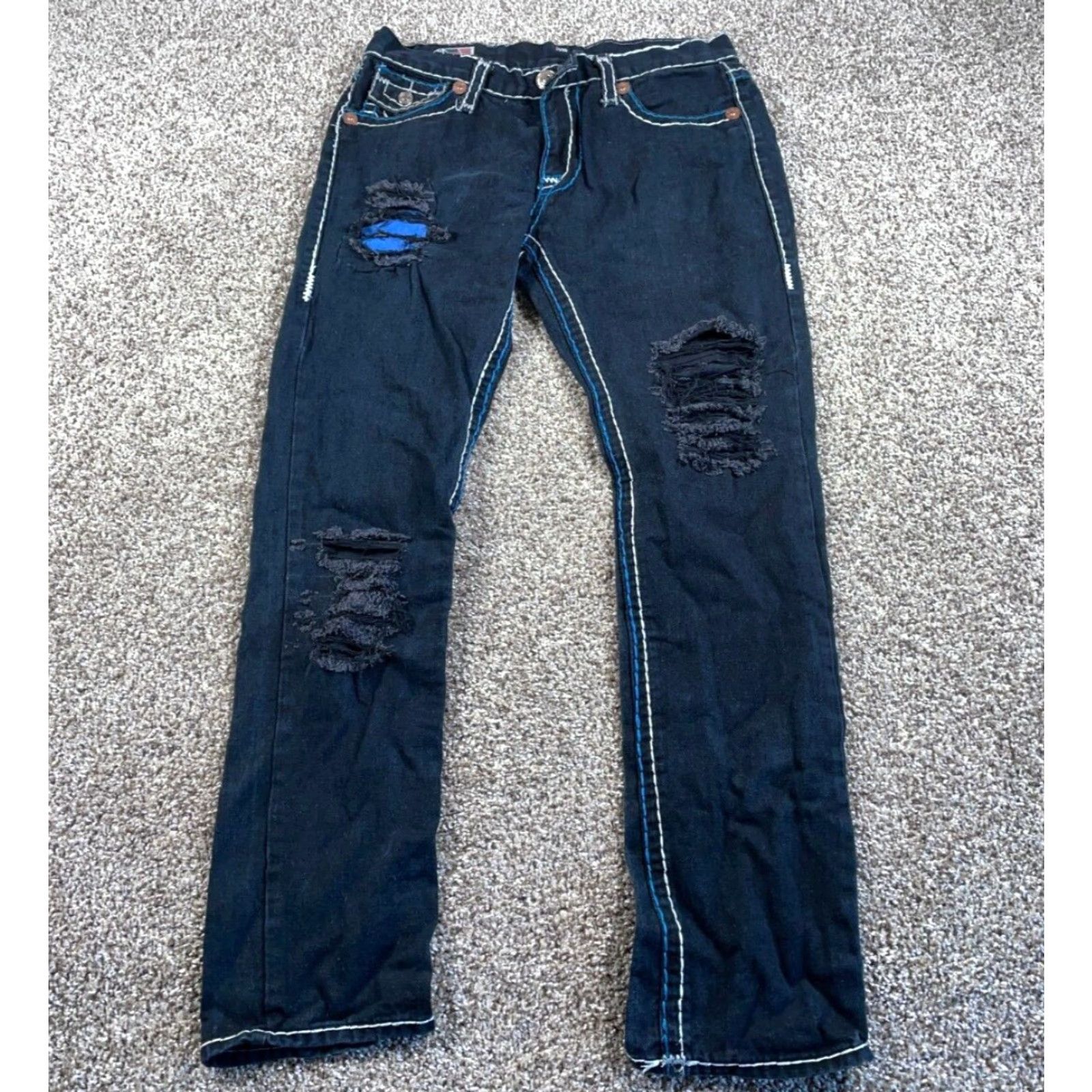 True Religion VINTAGE True Religion Billy Super T Jeans Men's 33 x 32 Black Distressed Straight 90s Rock Size US 33 - 2 Thumbnail