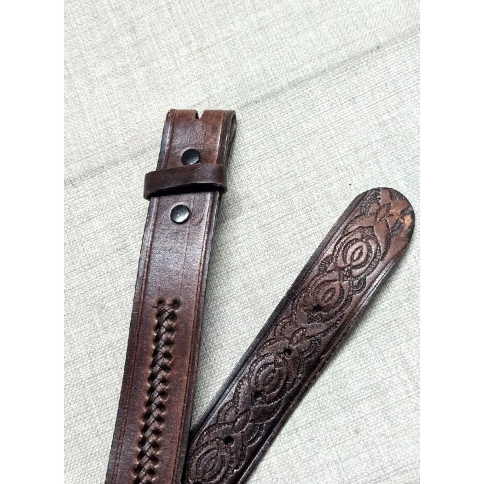 Vintage VINTAGE WESTERN Belt 42 brown BRAIDED leather SCORPION handcrafted buckle tooled Mens Size 42 - 3 Thumbnail