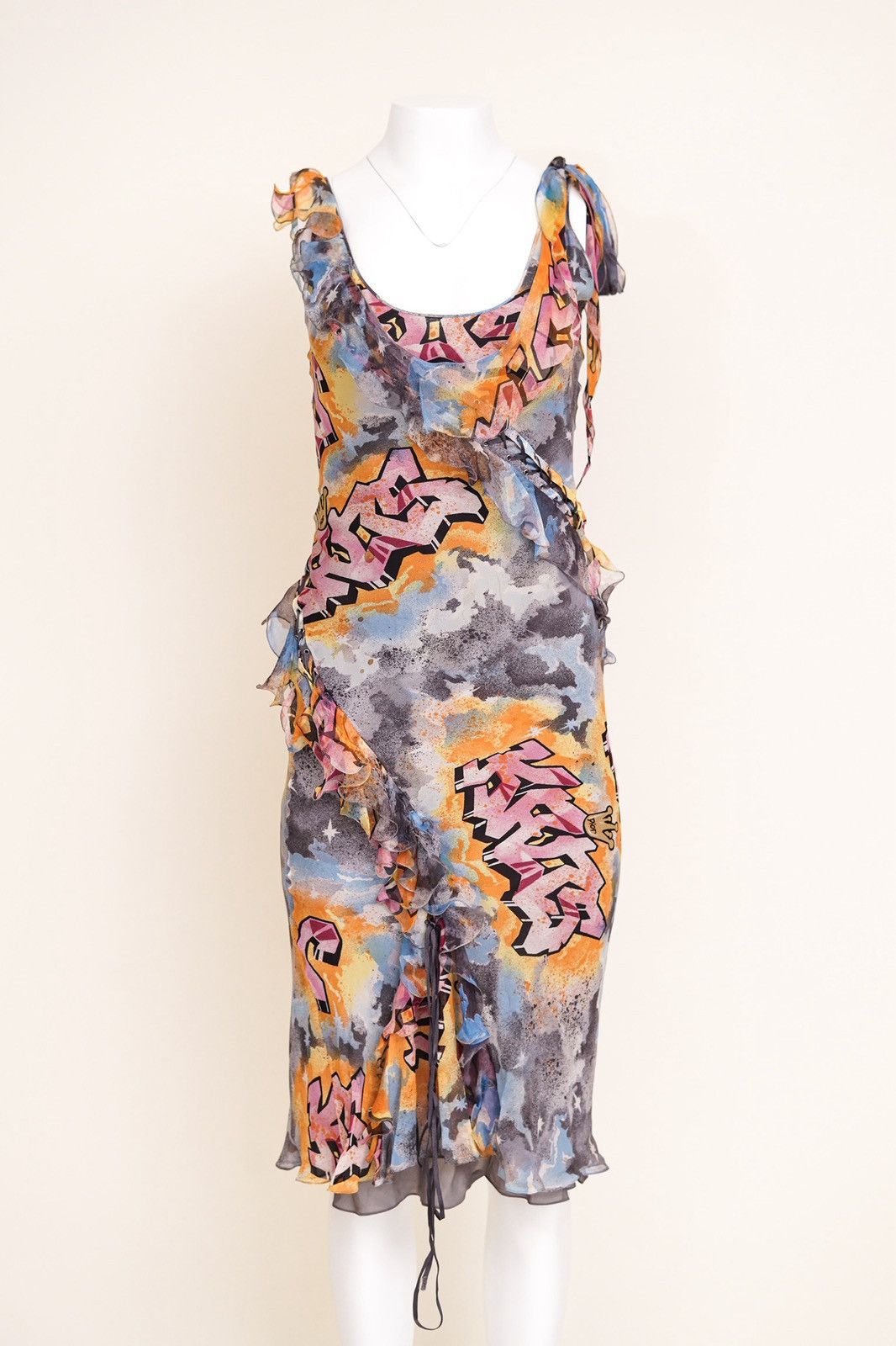Dior Christian Dior 2004 Kaos Graffiti Print Lace-up Midi Dress Size S / US 4 / IT 40 - 2 Thumbnail