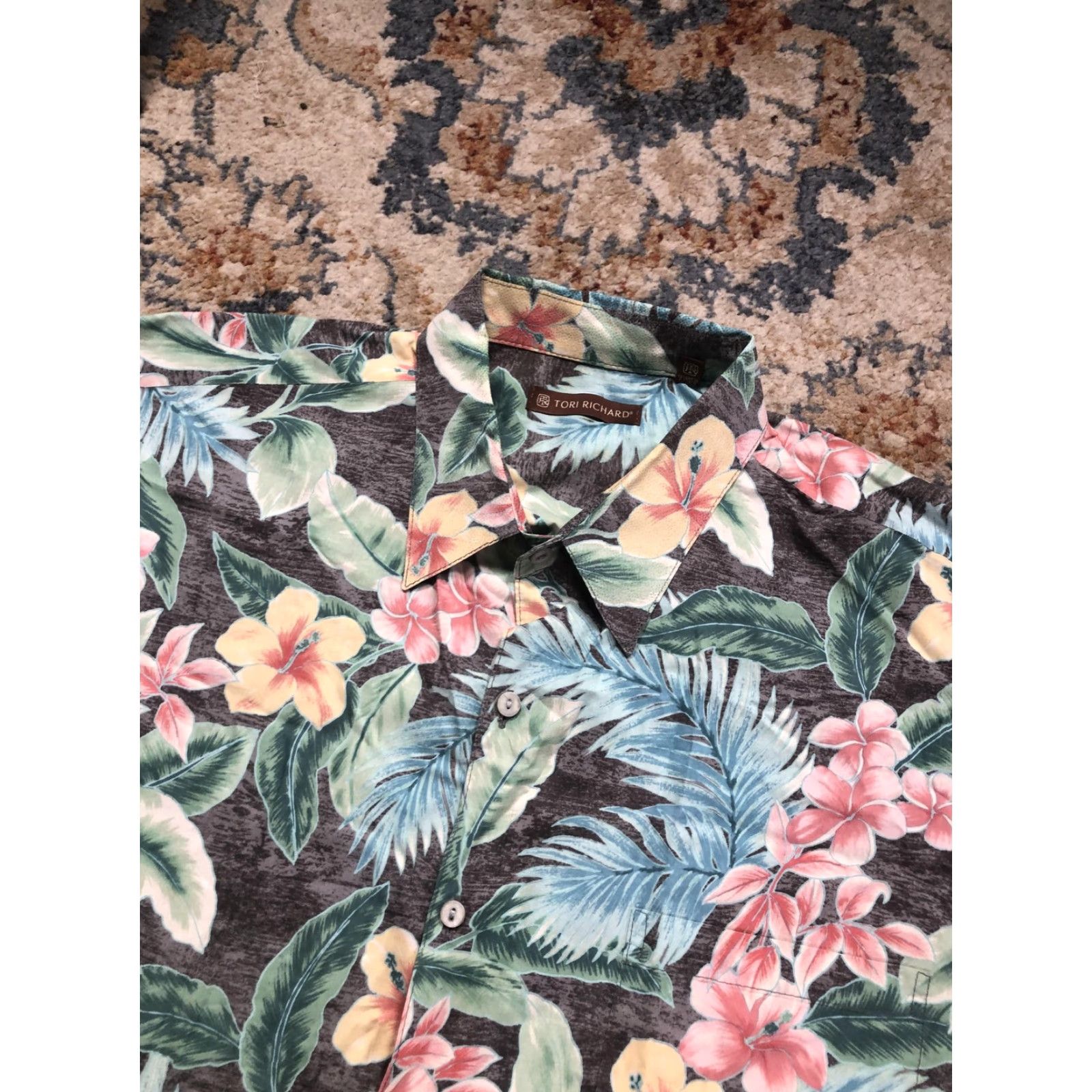 Tori Richard Tori Richard Shirt Mens XL Brown Tropical Floral Hawaiian Short Sleeve Button-Up Size US XL / EU 56 / 4 - 6 Thumbnail