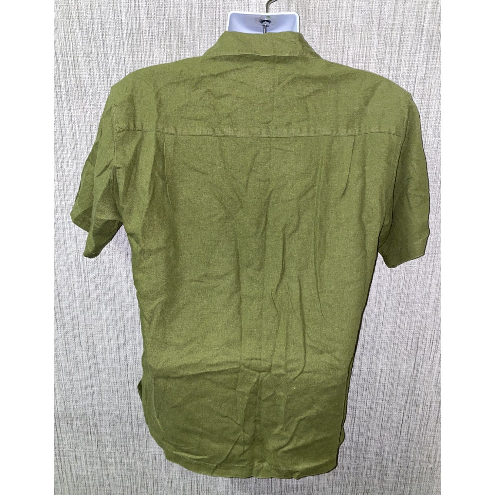 ALOHAS Island Blue Mens Short Sleeve Button-Up Aloha Hawaiian Shirt Green Linen/Rayon Embroidered Size M Size US M / EU 48-50 / 2 - 5 Thumbnail
