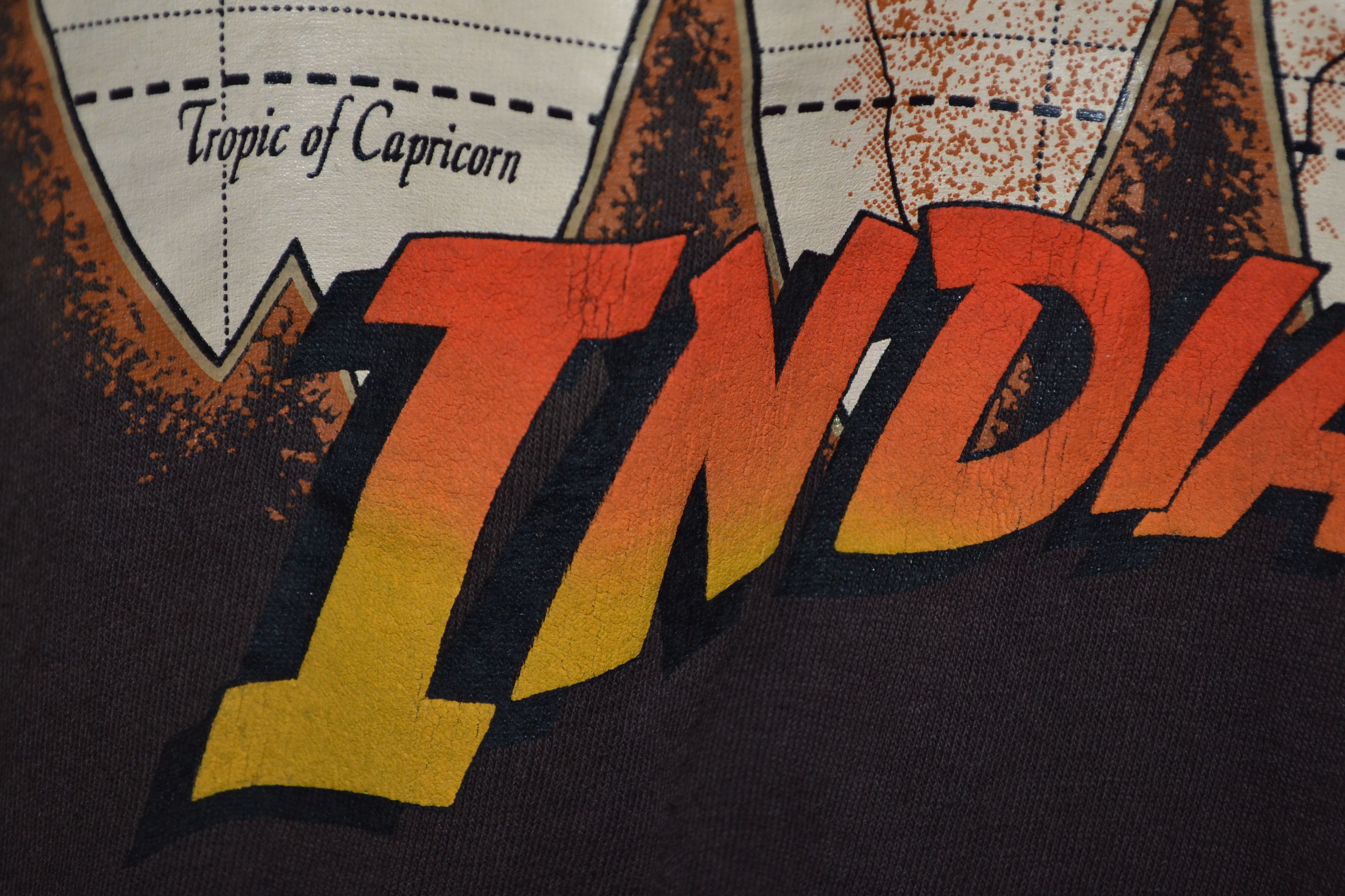 Band Tees Indiana Jones Single Stitch Map 90s AOP Brown Shirt XL Size US XL / EU 56 / 4 - 2 Thumbnail