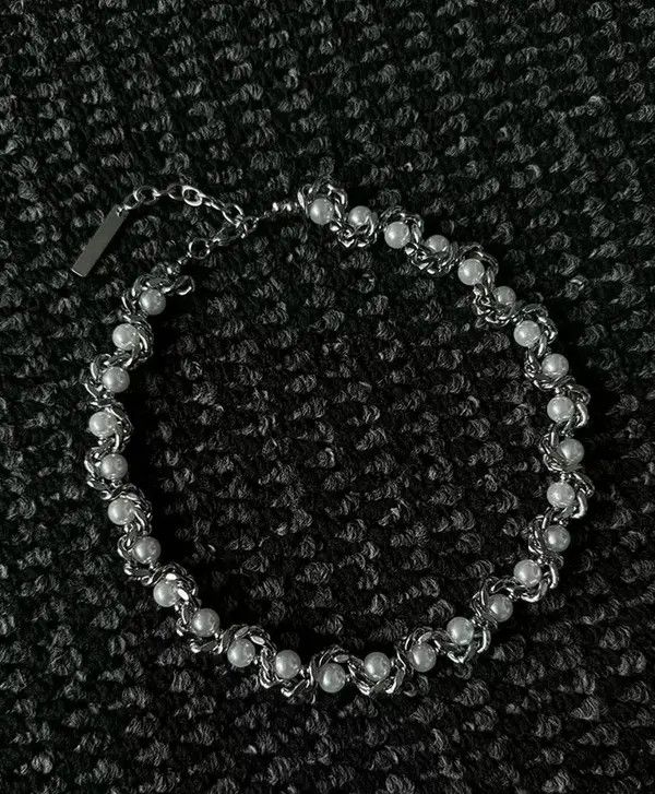 Jewelry Silver Chain Pearl Necklace, Chunky Statement Jewelry Size ONE SIZE - 6 Thumbnail
