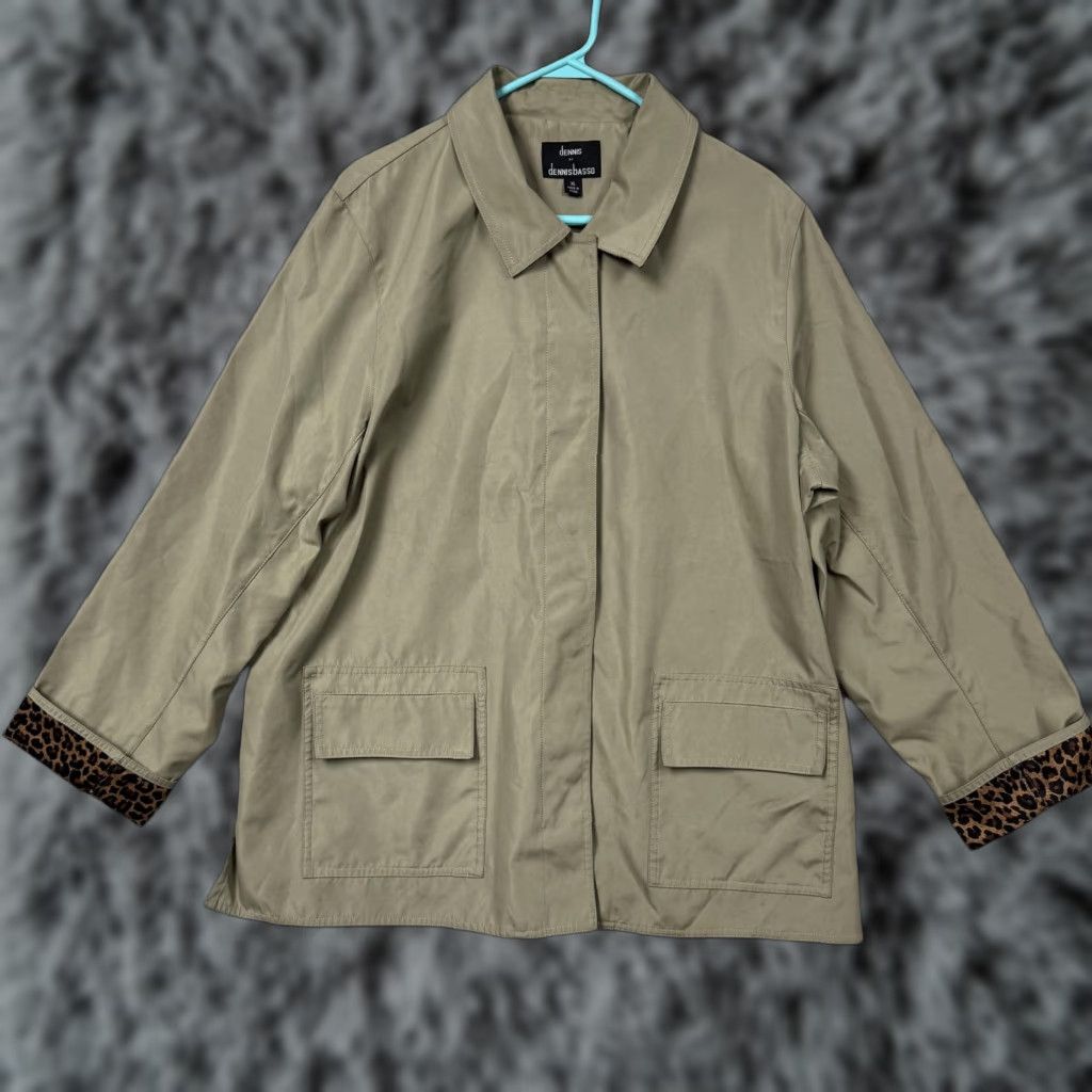 Vintage Dennis Basso Jacket Womens XL Green Leopard Lined Snap Front Pockets Classic Size XL / US 12-14 / IT 48-50 - 1 Thumbnail