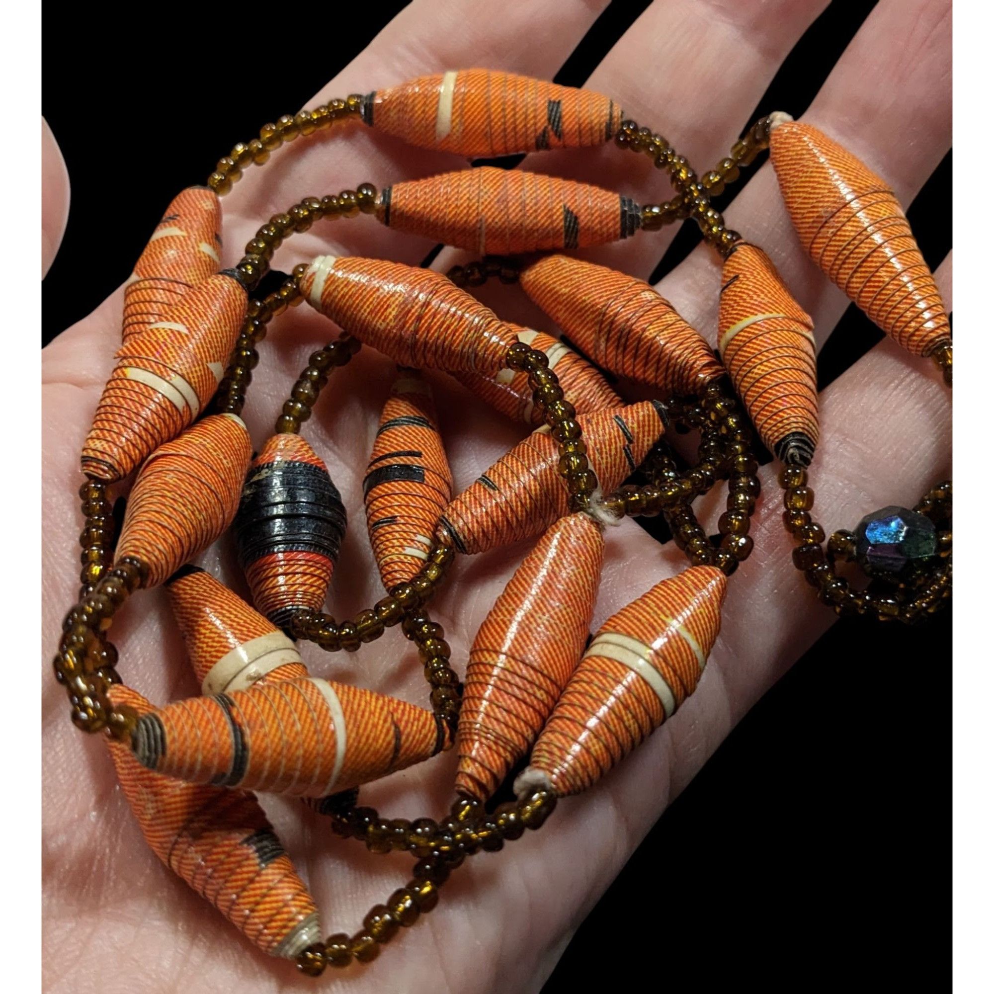 Other Retro Rolled Paper Bead And Glass Orange And Brown Necklace Size ONE SIZE - 3 Thumbnail