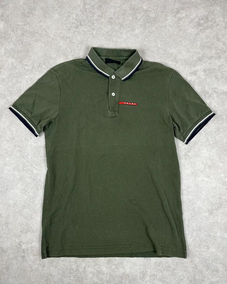 Prada 2000s Prada Linea Rossa Olive Green Polo Shirt Size US S / EU 44-46 / 1 - 1 Thumbnail