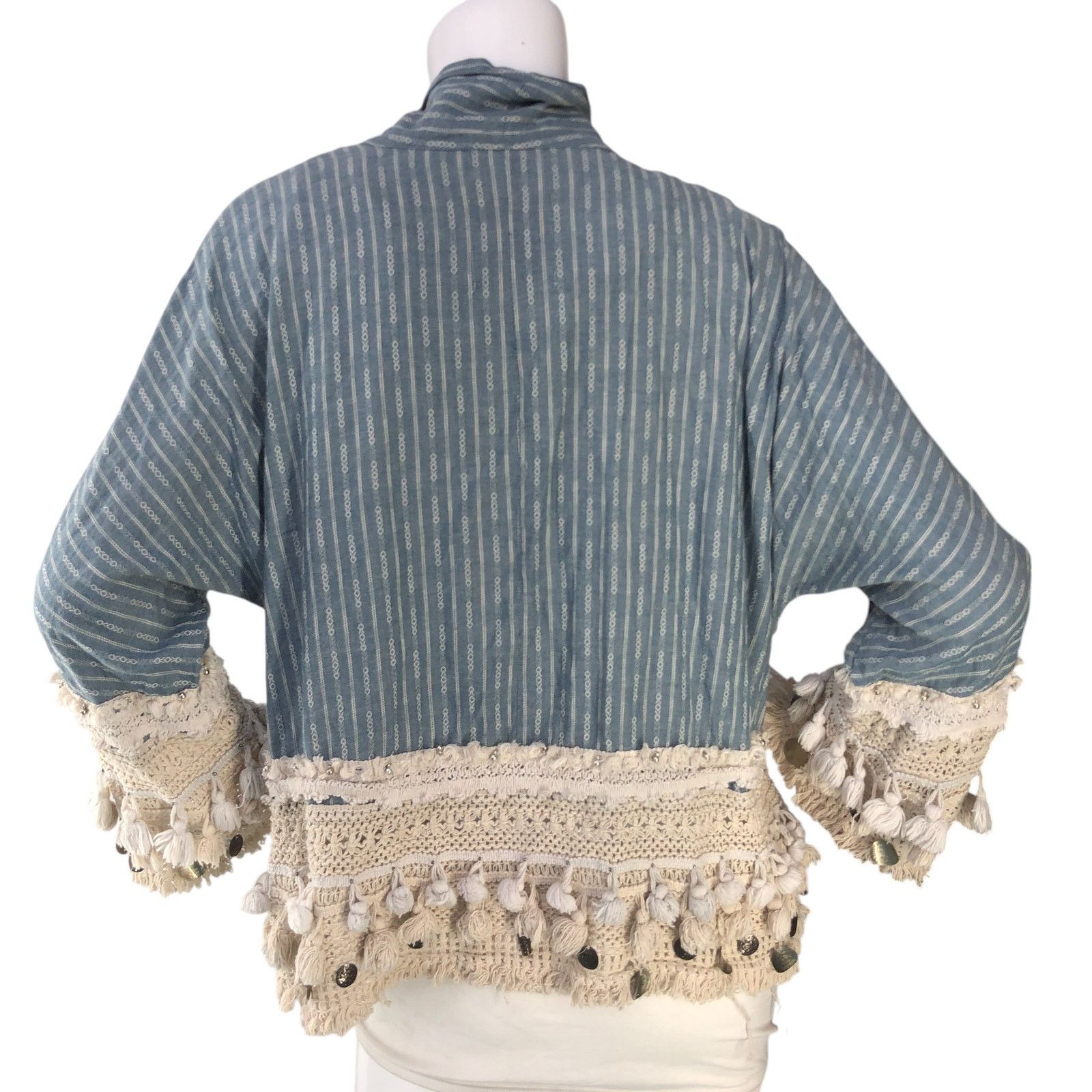 Zara Zara Size S Cardigan Open Front Crochet Trim Tassles Blue Size S / US 4 / IT 40 - 7 Thumbnail