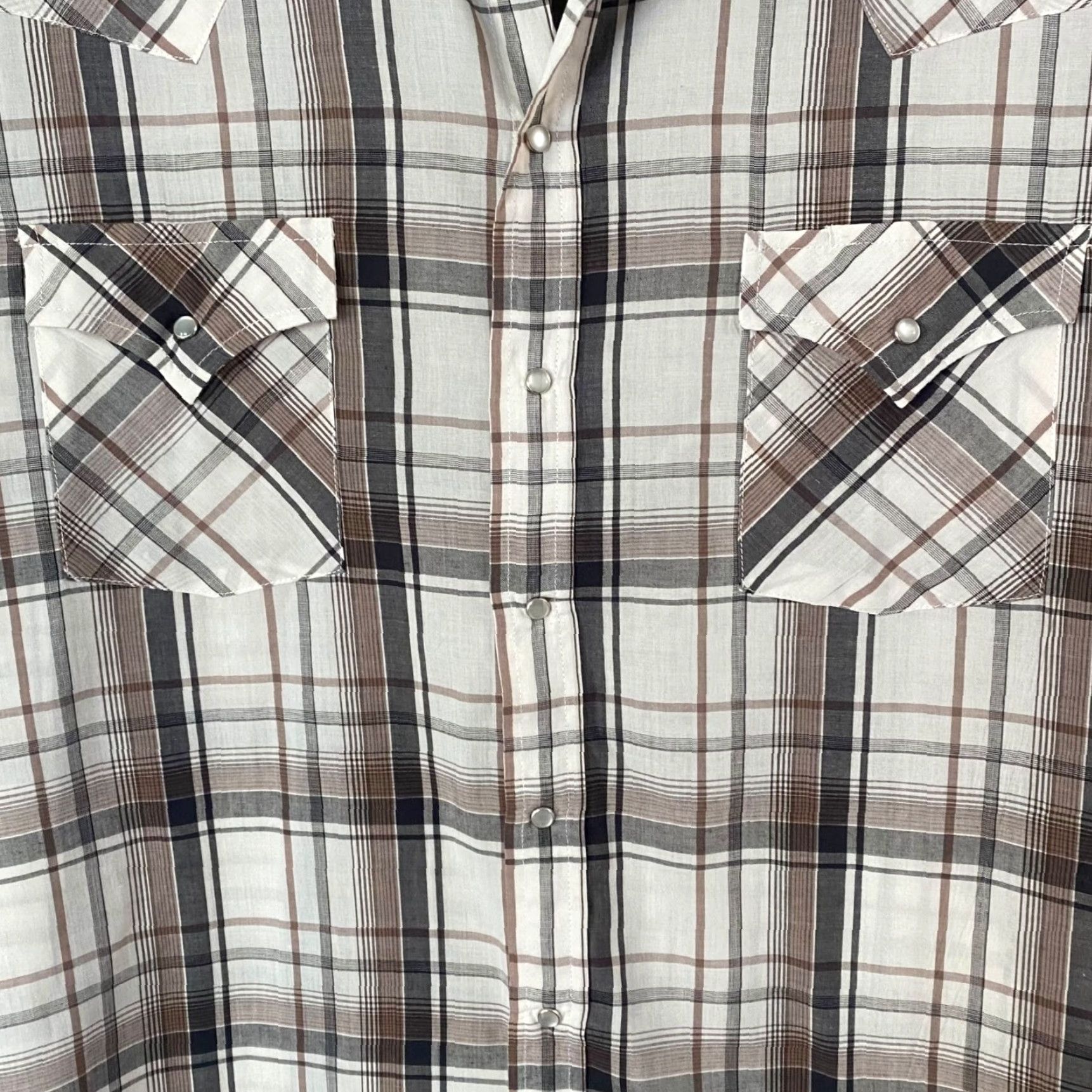 Vintage VINTAGE Ely Cattleman Western Pearl Snap Shirt Brown White Plaid Shirt Mens 2XL Short Sleeve Button-Up Pockets Western Casual Workwear Mens Size US XXL / EU 58 / 5 - 6 Thumbnail