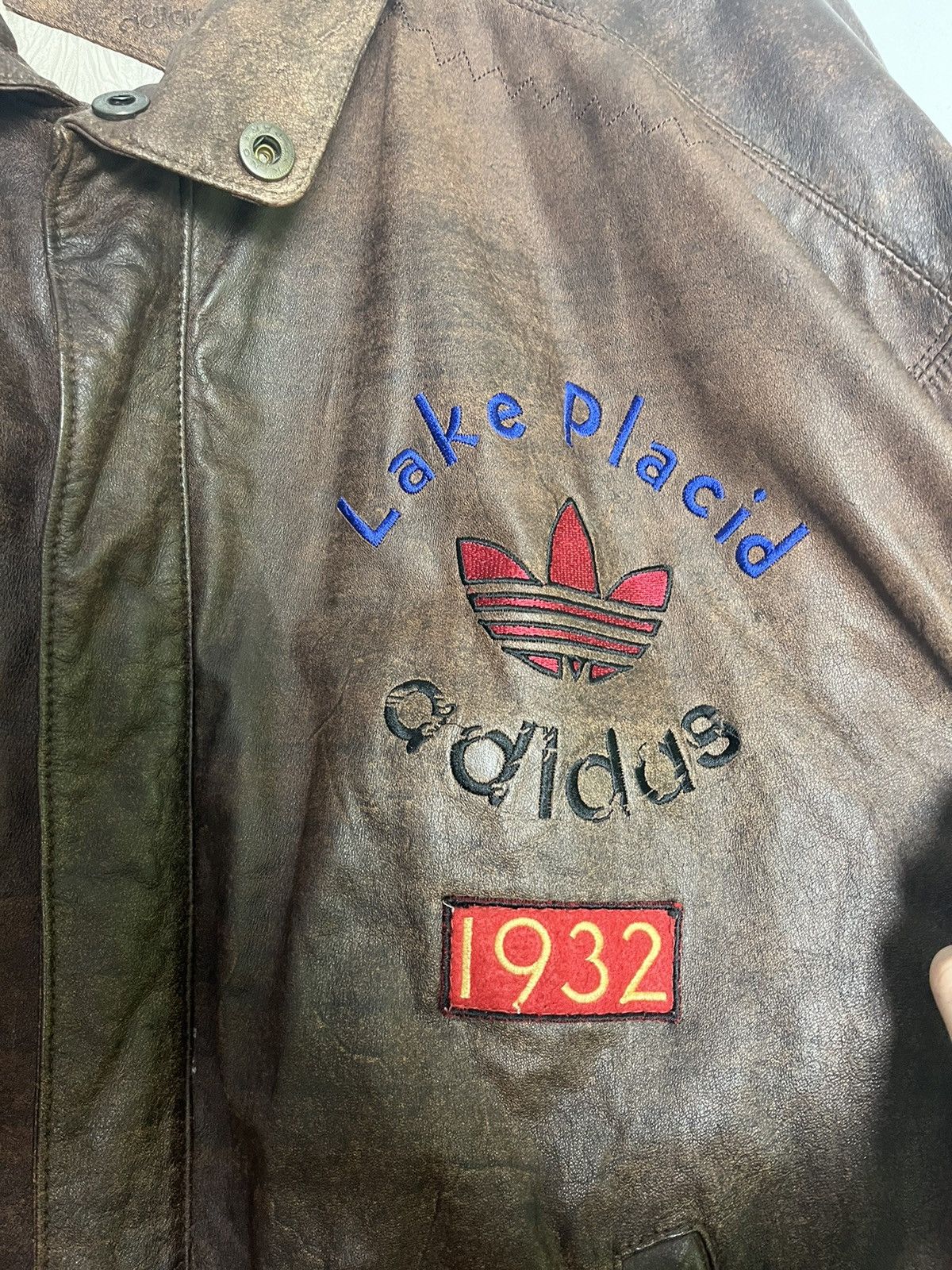 Vintage Vintage Adidas Leather Jacket Olympics Lake Placid Size US L / EU 52-54 / 3 - 5 Thumbnail