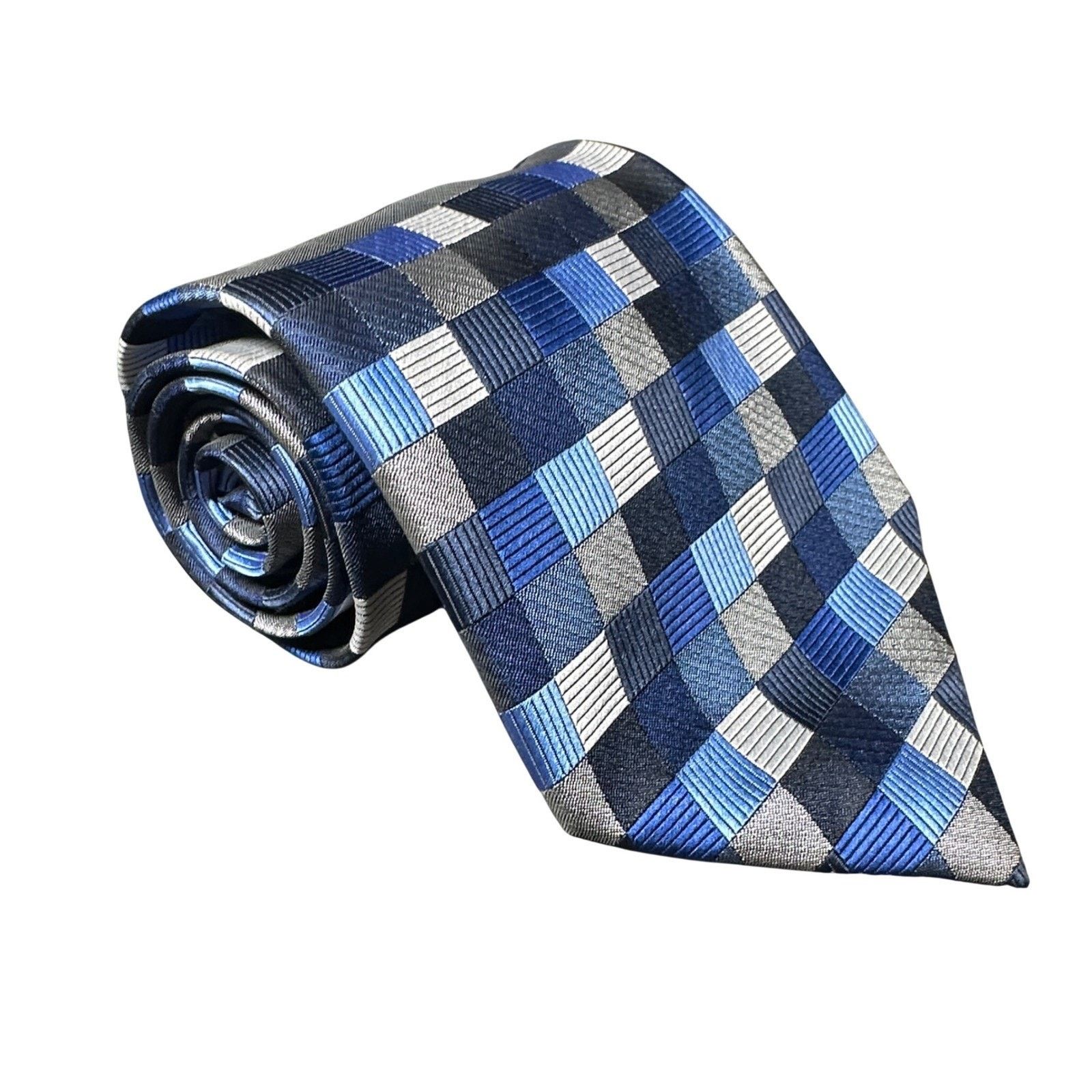 Bergamo New York Bergamo New York Mens Blue Grey Plaid Silk Necktie Tie Size ONE SIZE - 2 Thumbnail