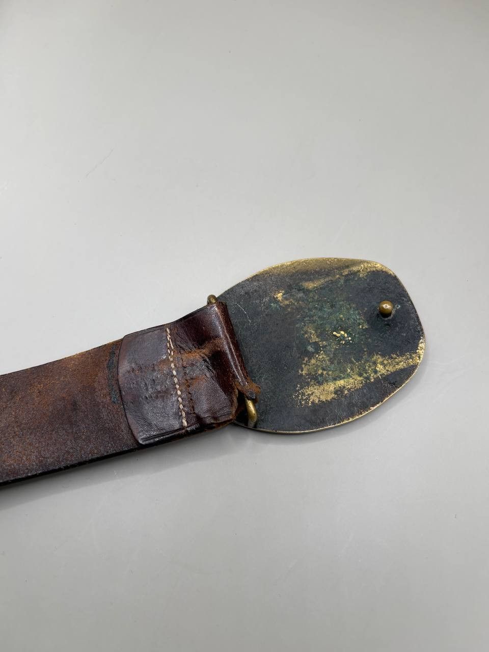 Vintage Vintage Panda Buckle Distressed Leather Belt Size ONE SIZE - 7 Thumbnail