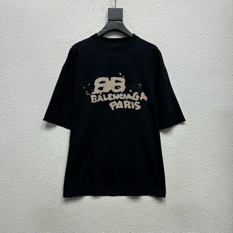 Balenciaga Balenciaga Black Double B Graffiti Short Sleeve T-Shirt Size US M / EU 48-50 / 2 - 1 Thumbnail