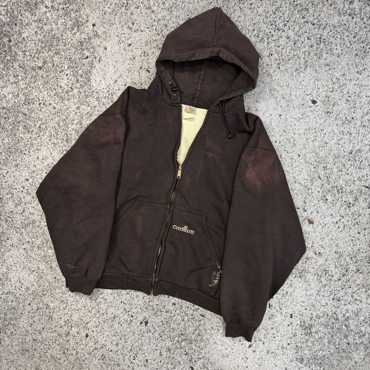 Vintage Carhartt Thrashed Faded Thermal Lined Zip Hoodie ERD GRUNGE Size US XXL / EU 58 / 5 - 4 Thumbnail