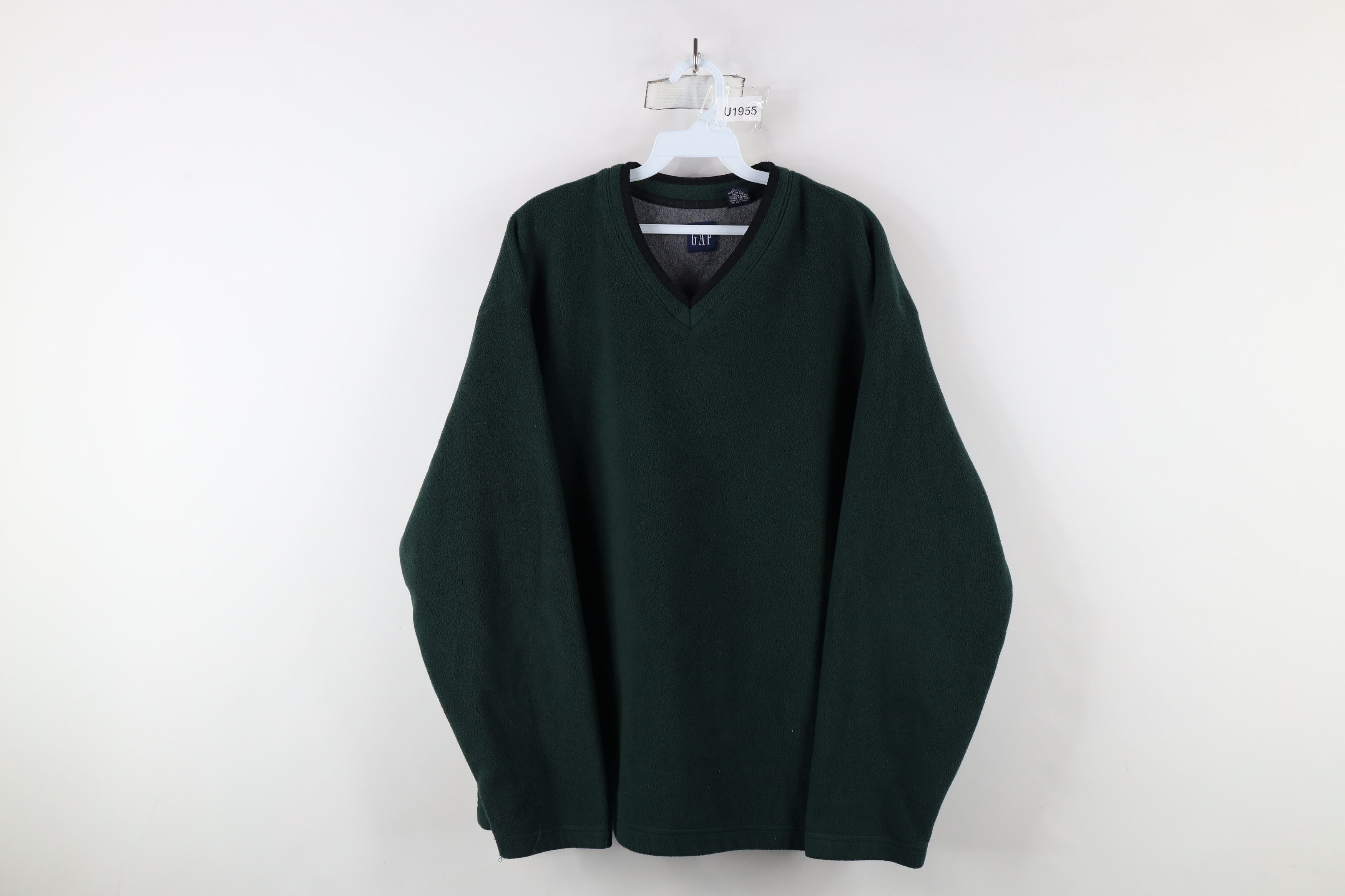 Gap × Vintage Vintage 90s Gap Heavyweight Fleece V-Neck Sweater Green Size US XL / EU 56 / 4 - 1 Thumbnail