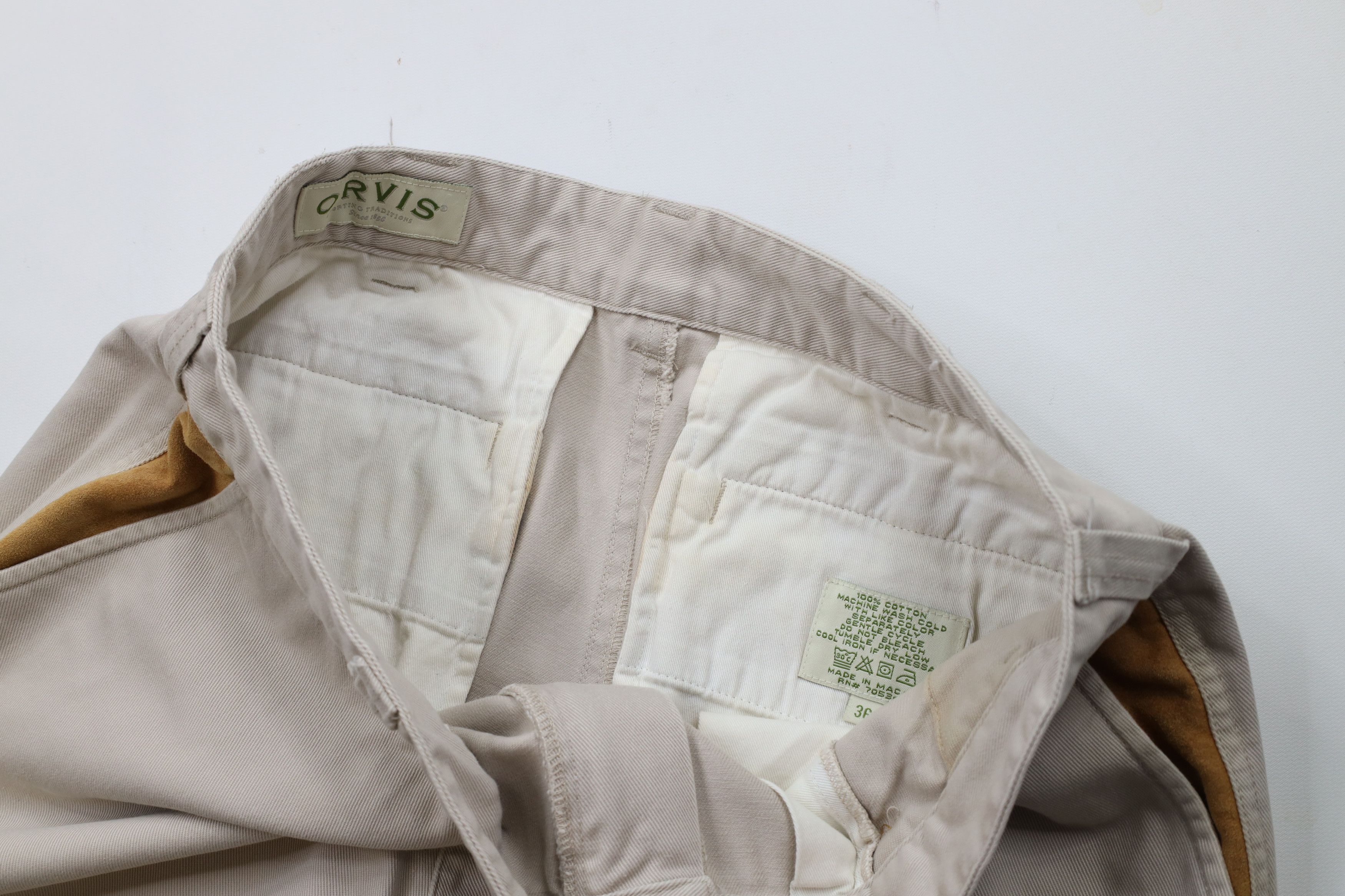 Orvis × Vintage Vintage 90s Orvis Heavy Leather Trim Wide Leg Pants Beige Size US 36 / EU 52 - 9 Thumbnail