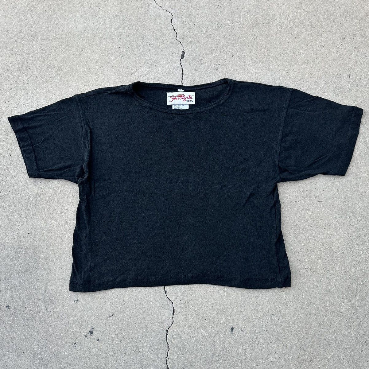 Vintage Vintage Boxy Cropped Black Silk Blank T | Grailed