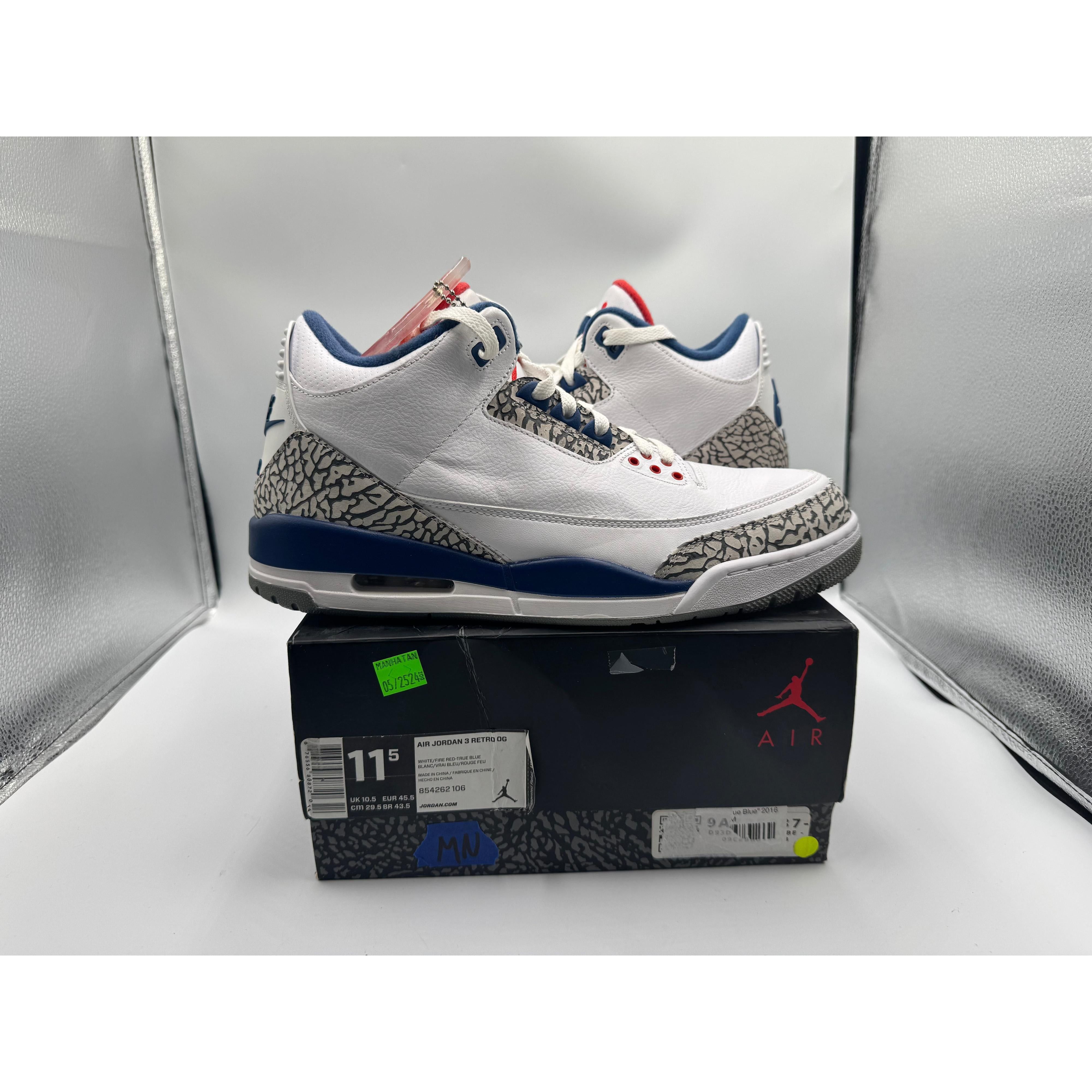 Jordan Brand PRE OWNED Air Jordan retro 3 "True Blue" 2016 Conditional Size US 11.5 / EU 44-45 - 1 Thumbnail