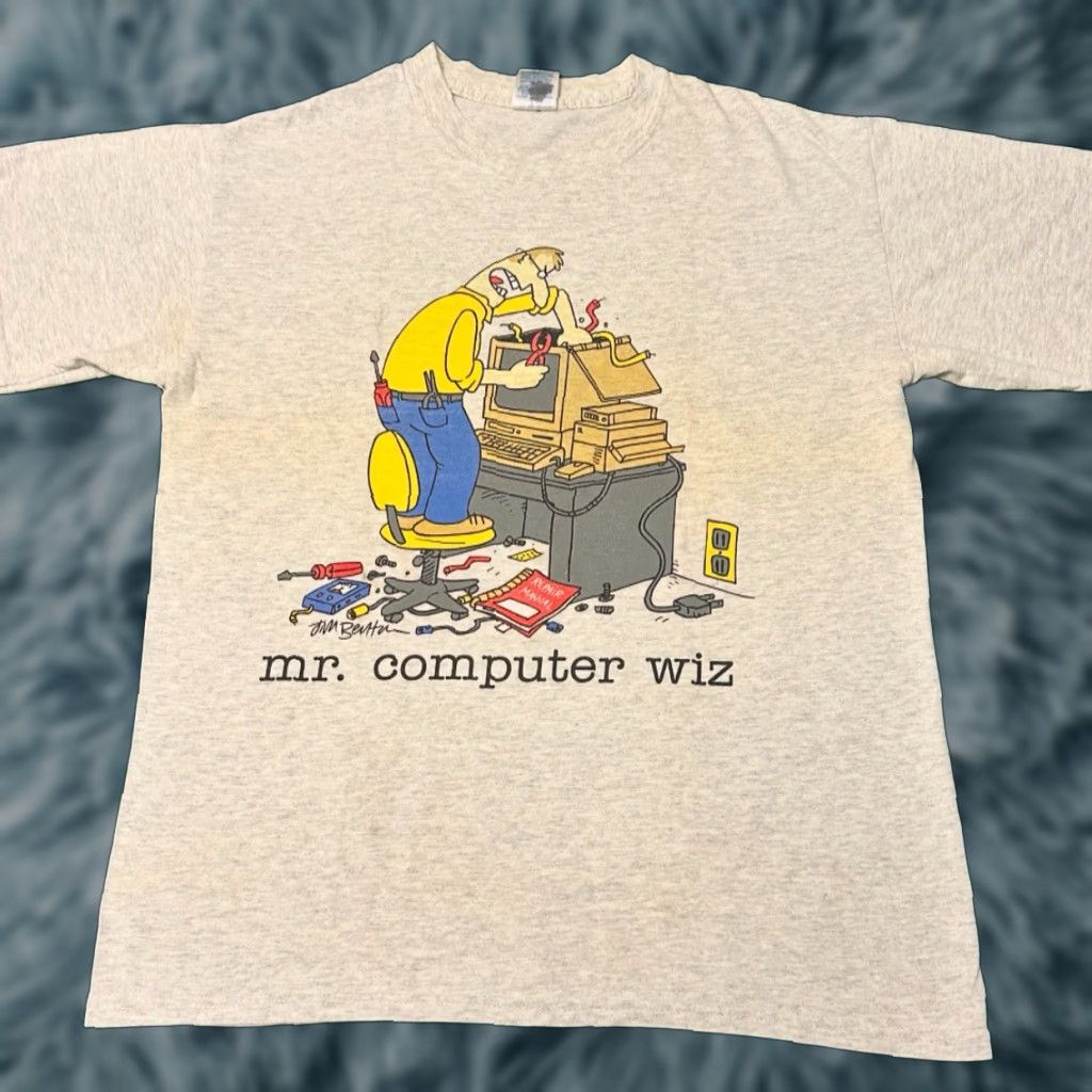 Vintage VINTAGE 90s Mr Computer Wiz Tech Cartoon VTG Shirt Mens M Gray 1990s Cartoon Tech Mens Shirt Size US M / EU 48-50 / 2 - 1 Thumbnail