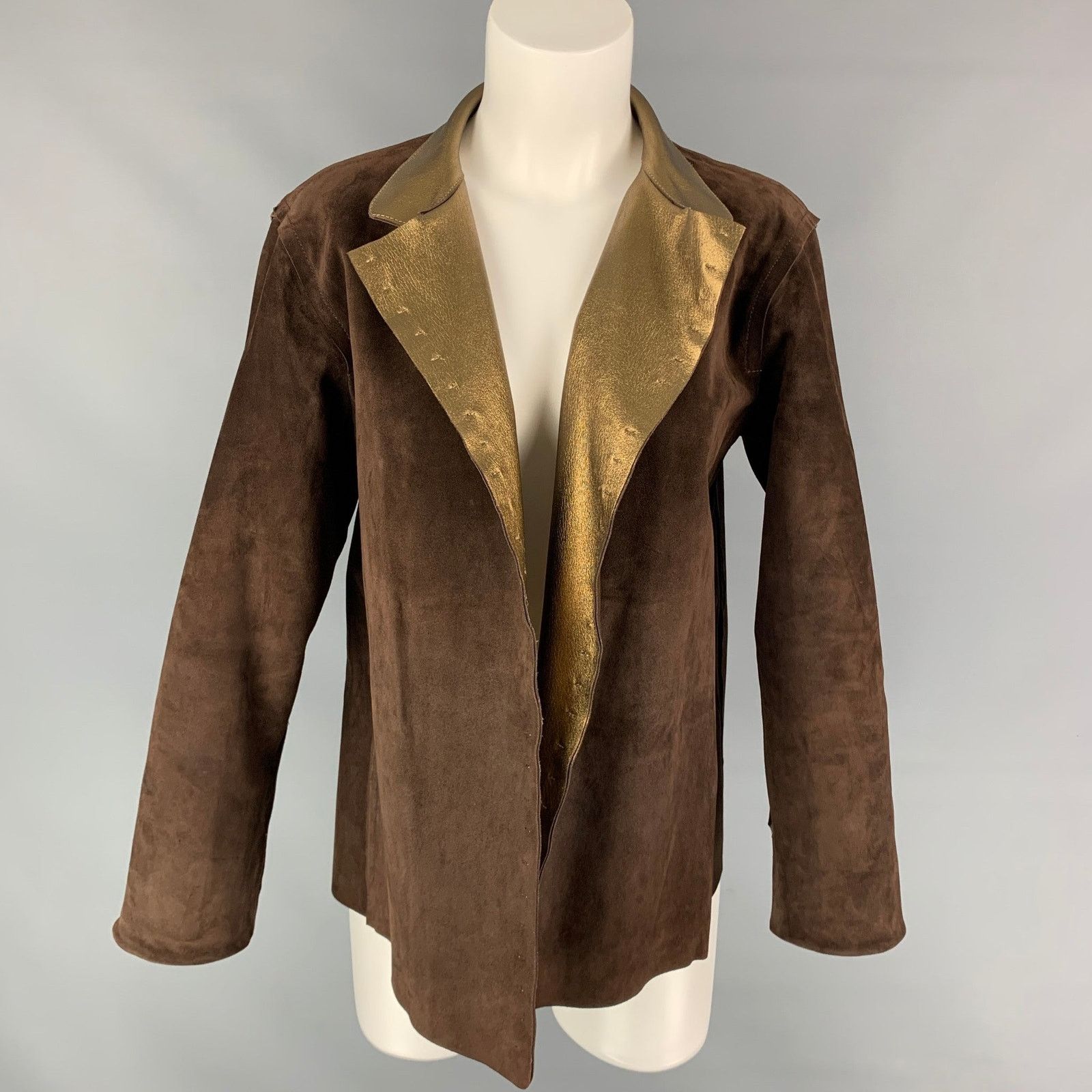 Yves Saint Laurent Size L Gold & Brown Leather Reversible Jacket Size L / US 10 / IT 46 - 5 Thumbnail