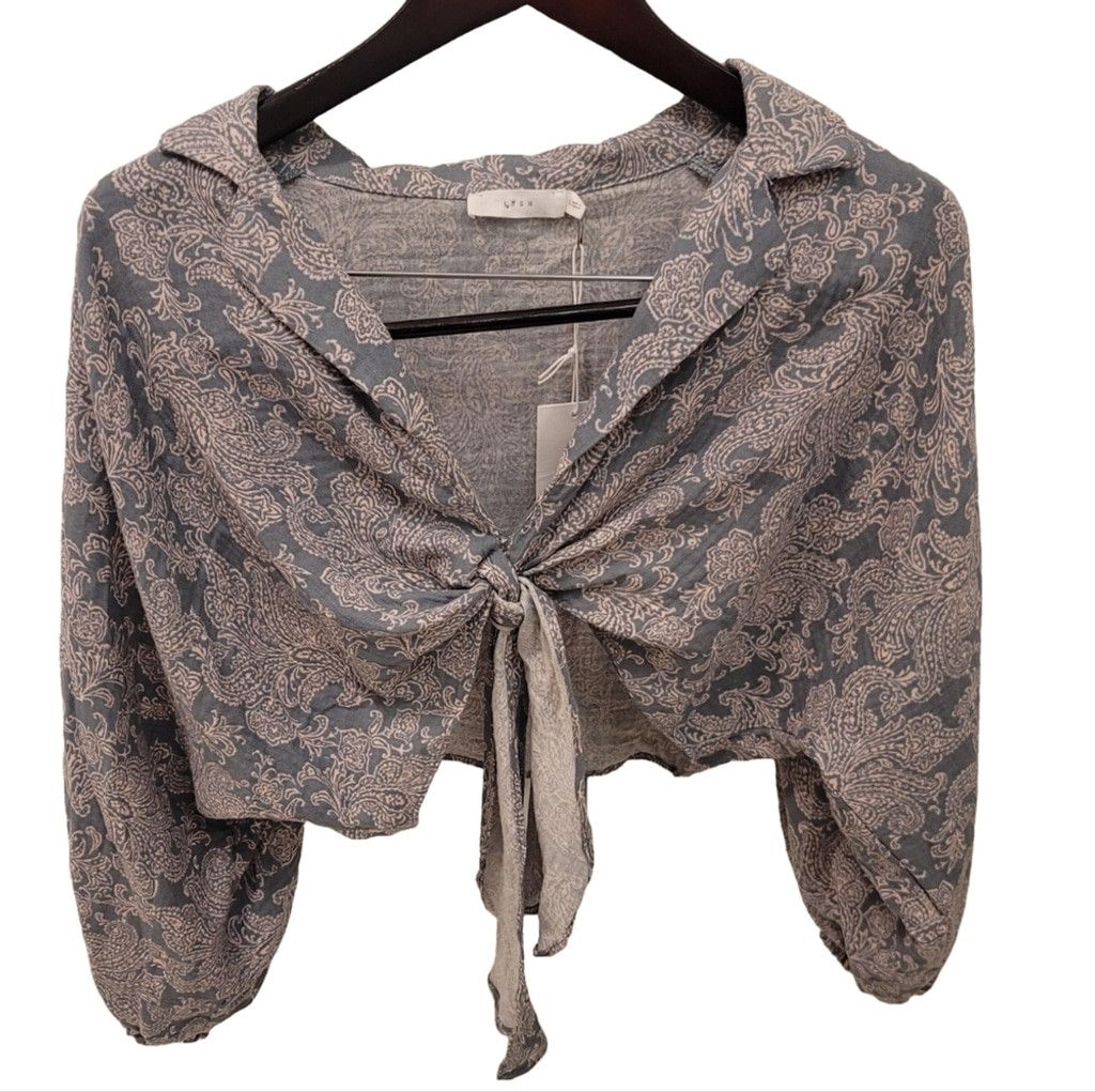 Other NWT Lush Sage & Pink Paisley Tie Front Crop Top Size Large Size L / US 10 / IT 46 - 1 Thumbnail