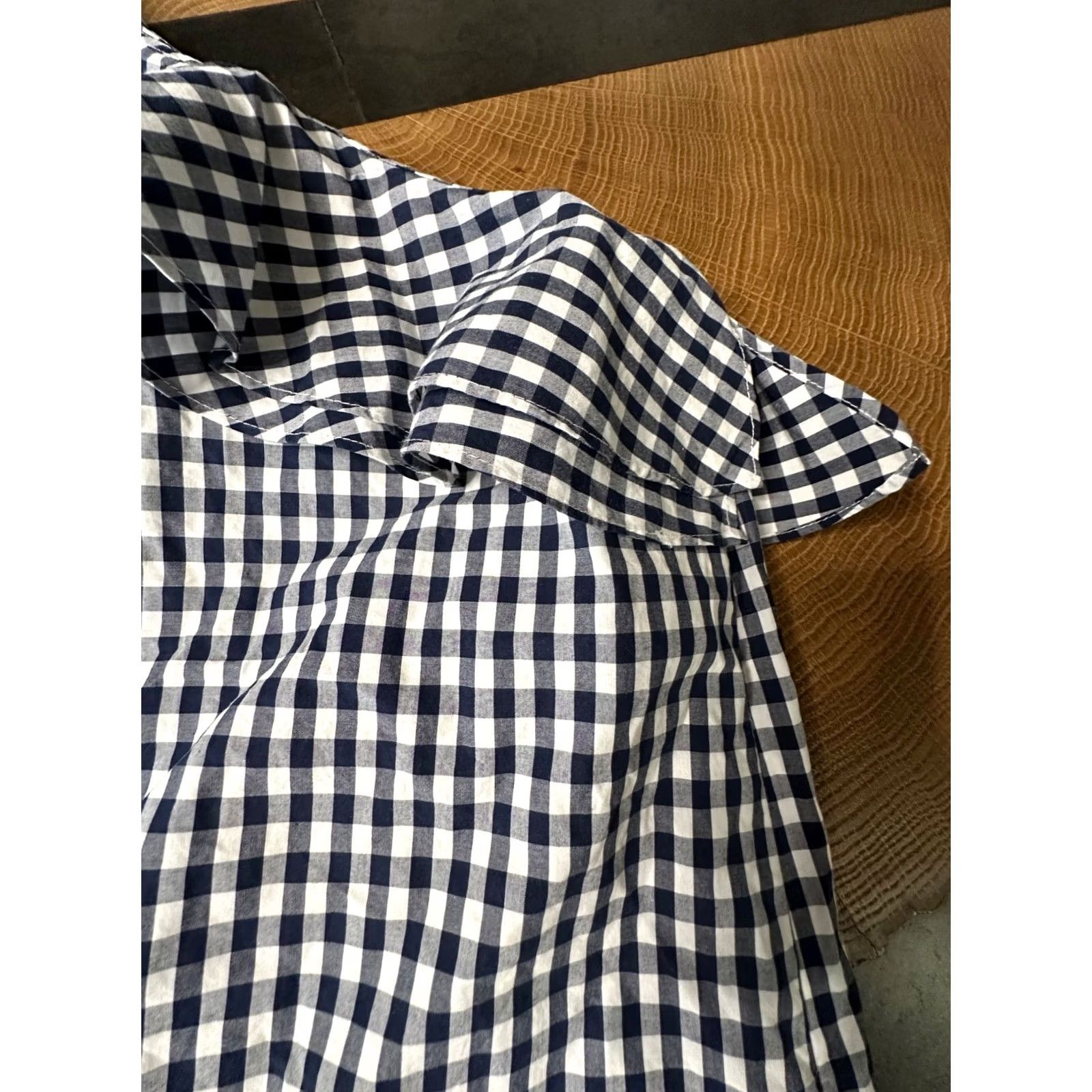 J.Crew J.CREW Blouse Womens 4 Blue Gingham One Shoulder Ruffle LS Size S / US 4 / IT 40 - 2 Thumbnail