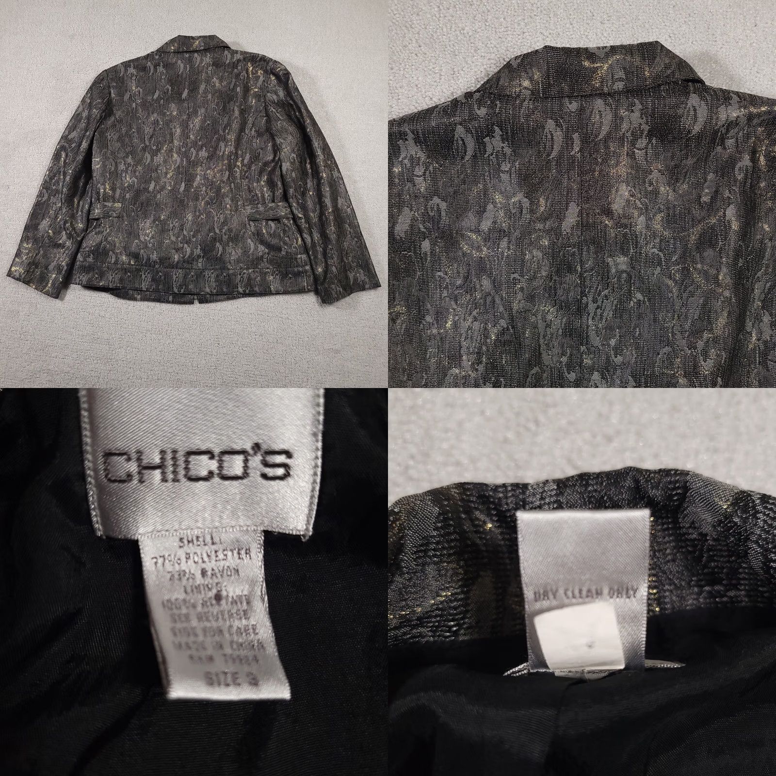 Vintage Chico's Jacket Women's XL Gold Gray Metallic Full Zip Blazer Tapestry Lined Size XL / US 12-14 / IT 48-50 - 9 Thumbnail