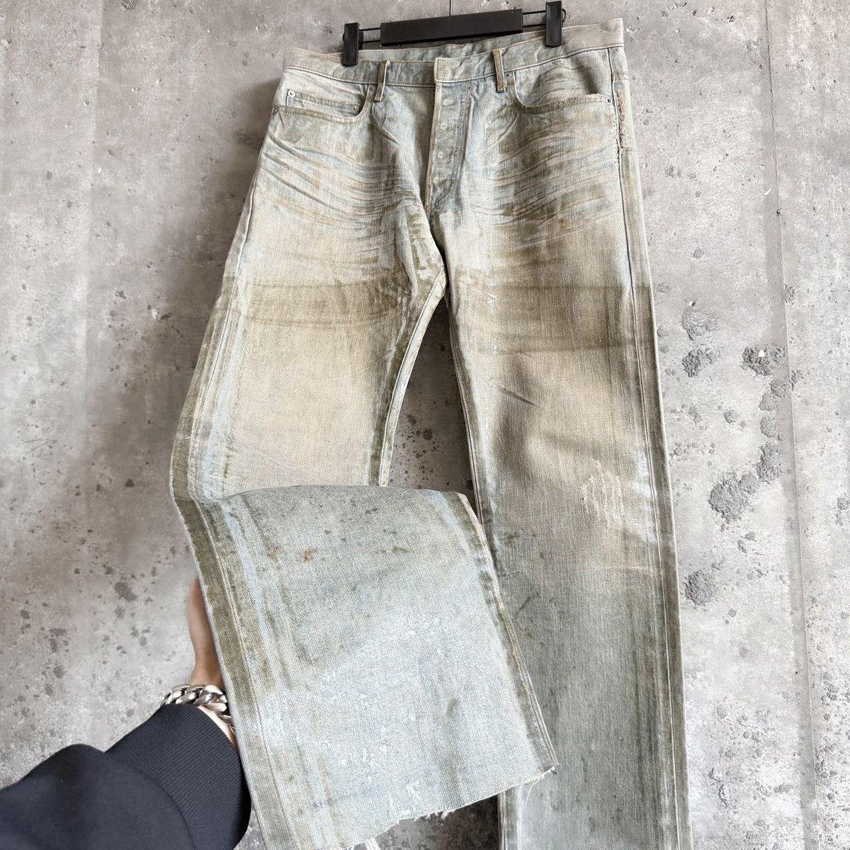 Dior × Hedi Slimane Dior SS04 “STRIP” Clawmark Bleu Claire Waxed Denim By Hedi Size US 34 / EU 50 - 3 Thumbnail