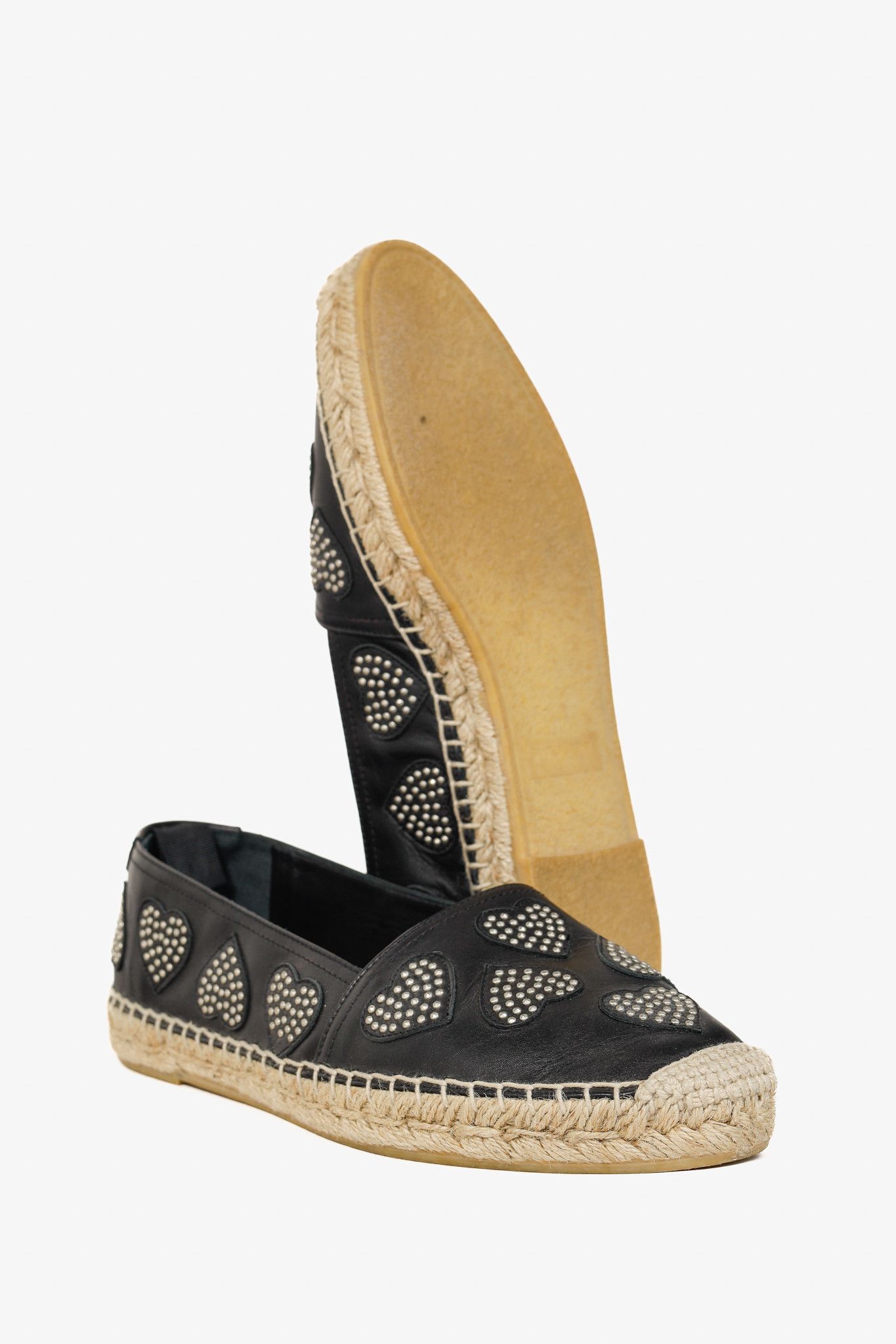 Saint Laurent Paris Saint Laurent Nero Leather Studded Heart Espadrilles Size US 6.5 / IT 36.5 - 4 Thumbnail