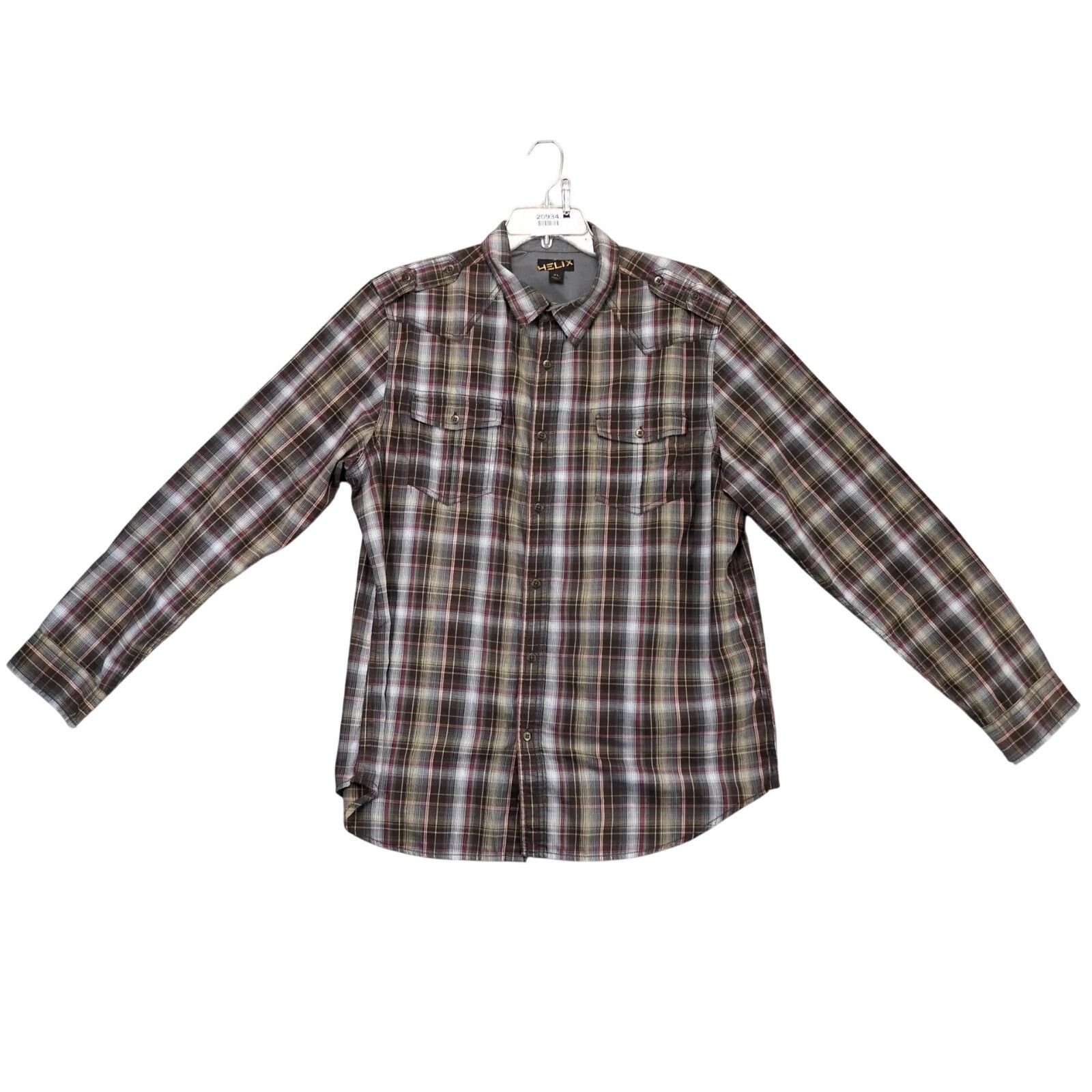 Helix Helix Brown Plaid Button Up Shirt Men's XL Long Sleeve Y2K Size US XL / EU 56 / 4 - 1 Thumbnail