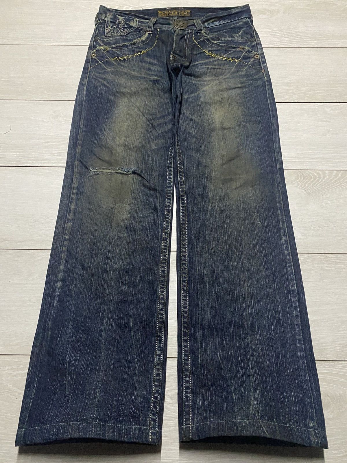 Tornado Mart Japan Brand Riobera Embroidered Karakuri Logo Baggy Jeans Size US 33 - 1 Thumbnail