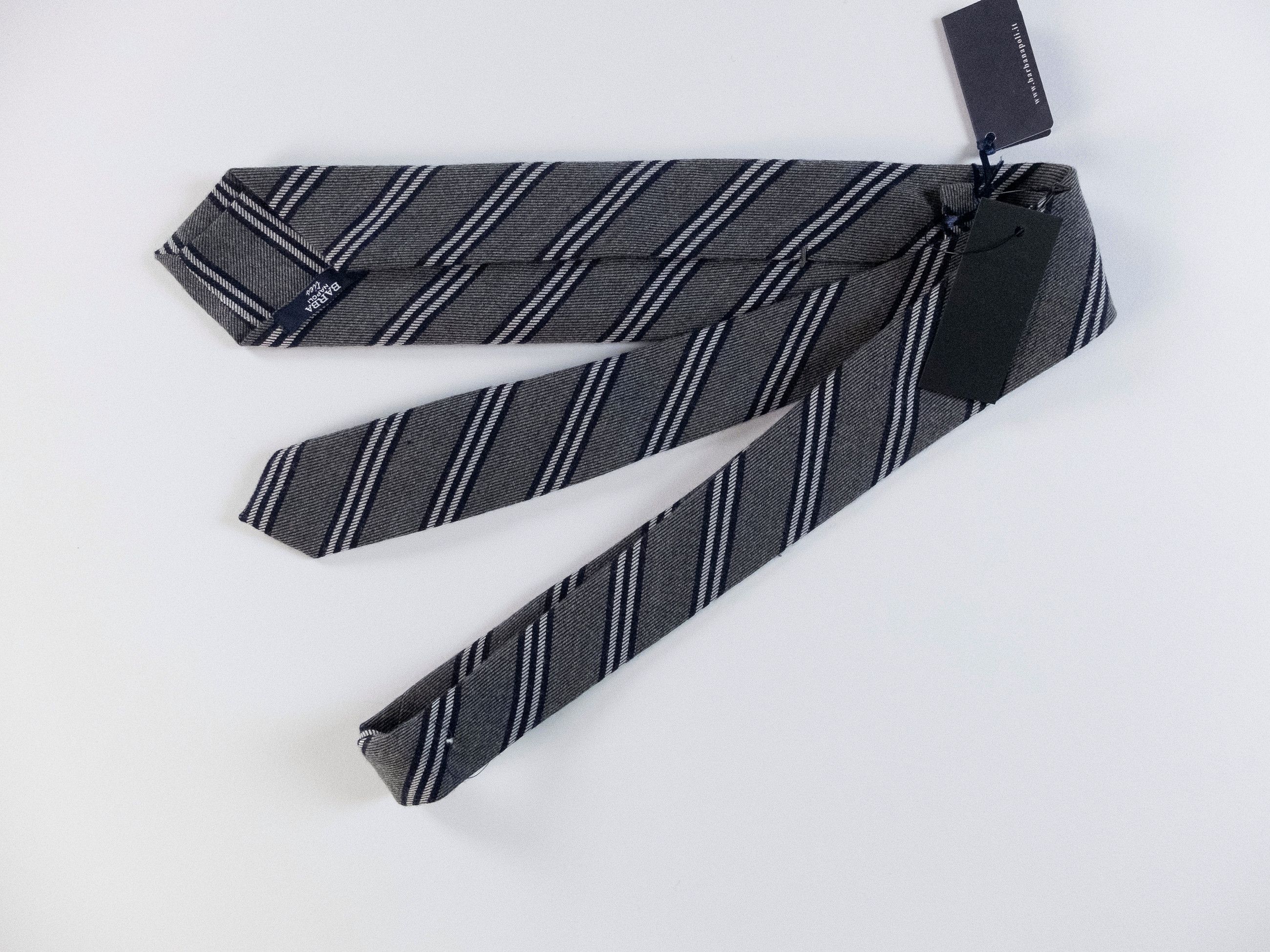 Barba Napoli BARBA Napoli gray striped wool silk blend tie authentic Size ONE SIZE - 2 Thumbnail
