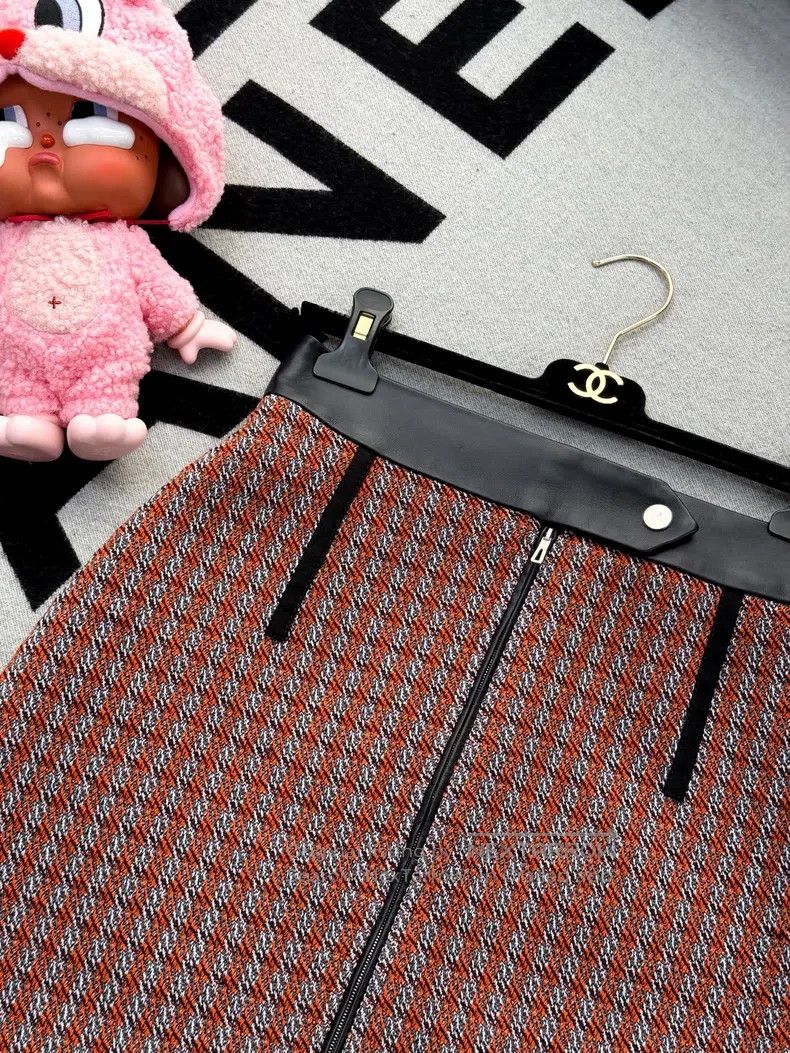 Hermes Hermes 19 Fall/Winter Orange and Grey Plaid Soft Wool Skir Size 24" / US 00 / IT 34 - 3 Thumbnail