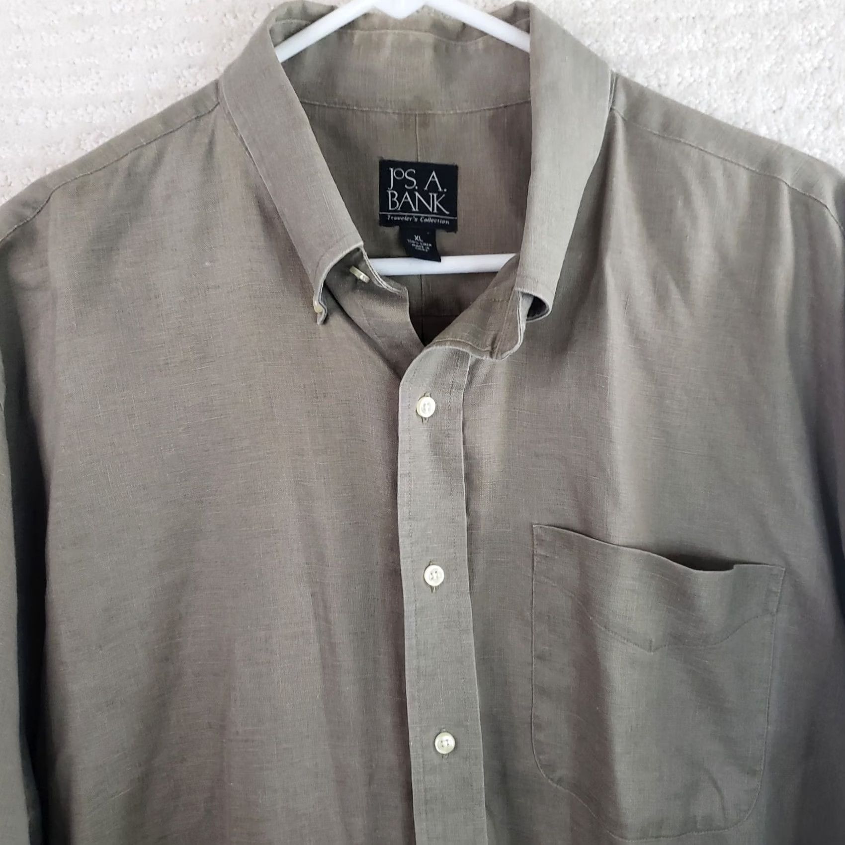 Jos. A. Bank Jos A Bank Reserve Shirt Men's XL Khaki 100% Linen Casual Long Sleeve Button Size US XL / EU 56 / 4 - 3 Thumbnail