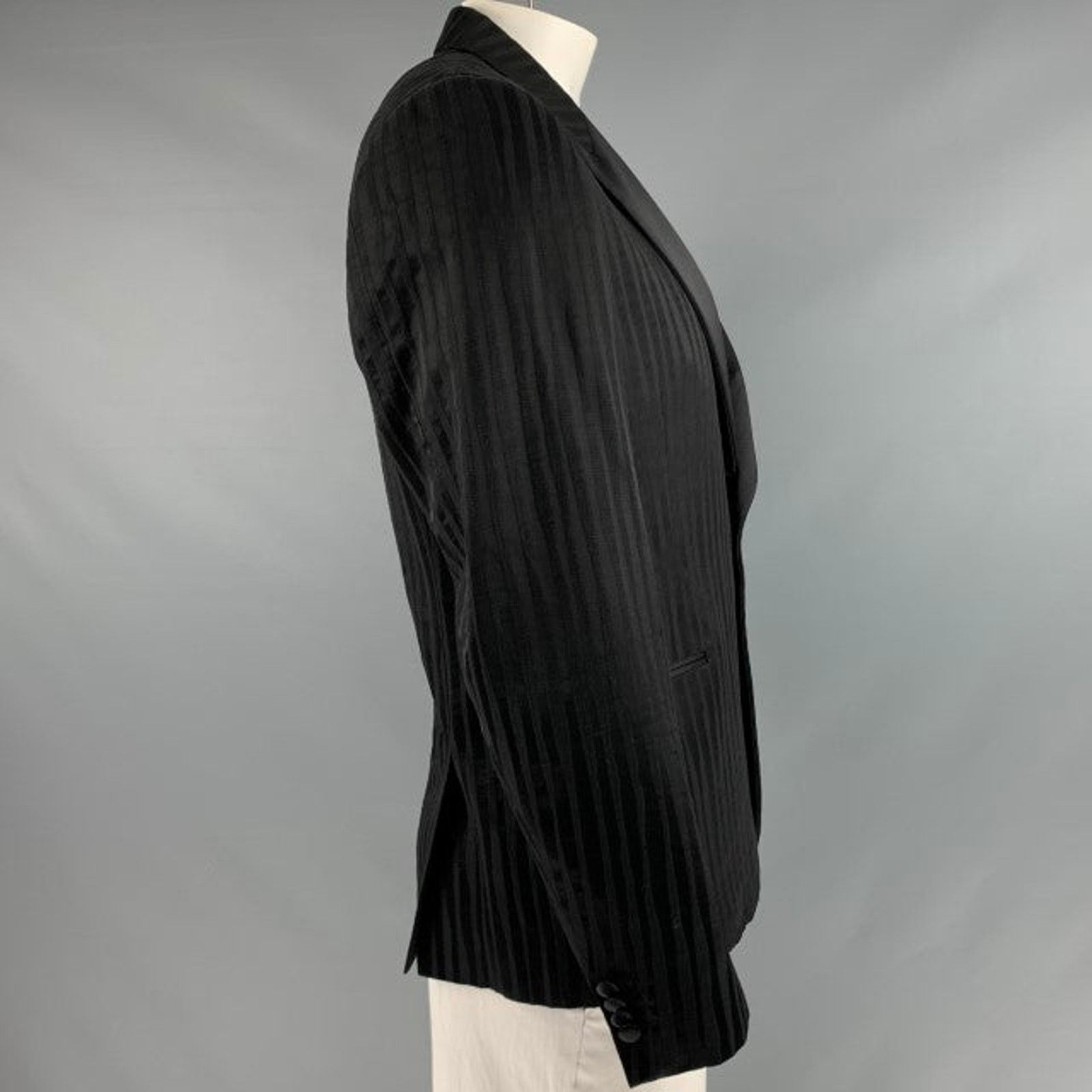 Paul Smith PAUL SMITH Black Stripe Viscose Cotton Peak Lapel Sport Coat Size 44R - 3 Thumbnail
