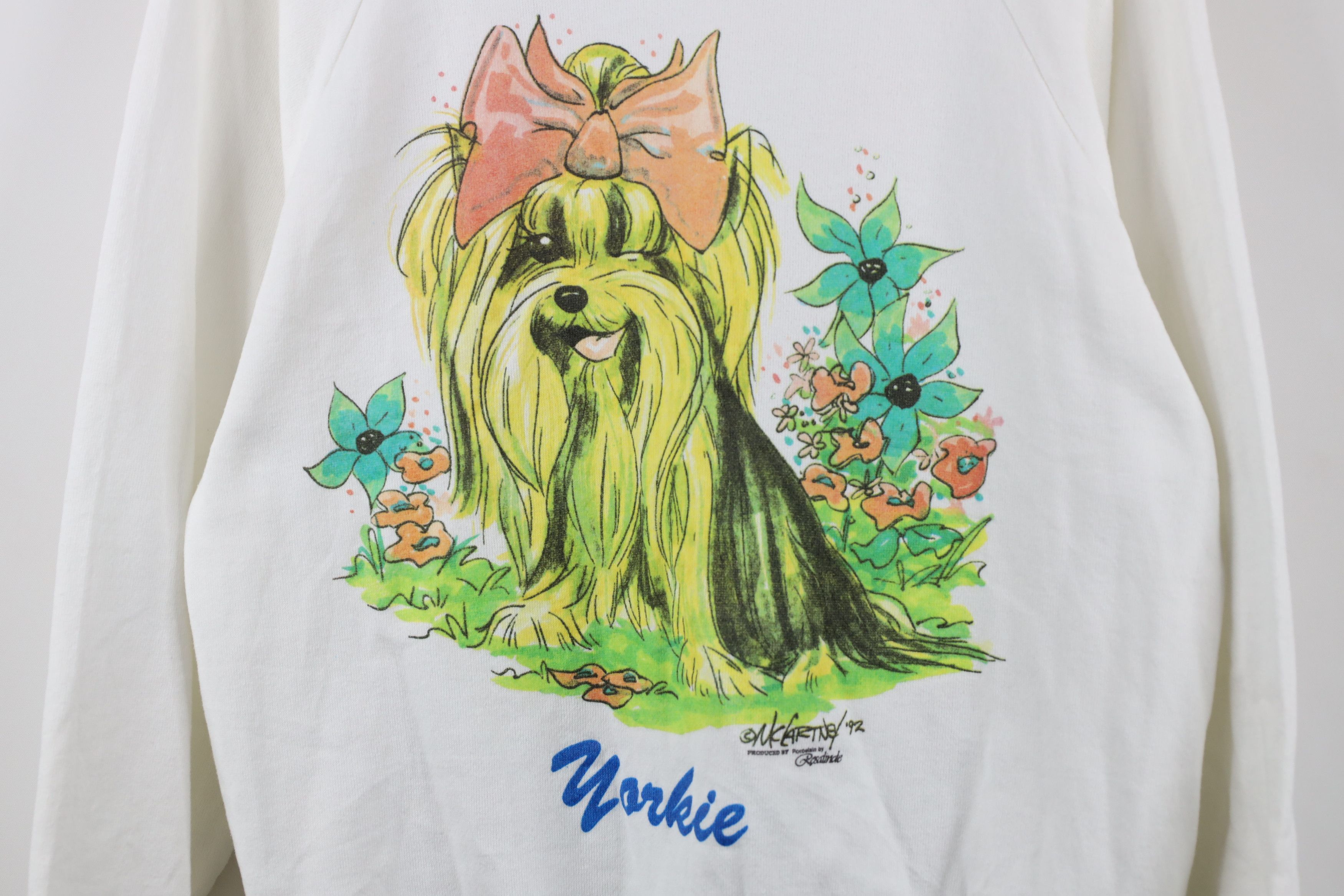 Vintage Vtg 90s Streetwear Dog Flower Crewneck Sweatshirt White USA Size L / US 10 / IT 46 - 4 Thumbnail