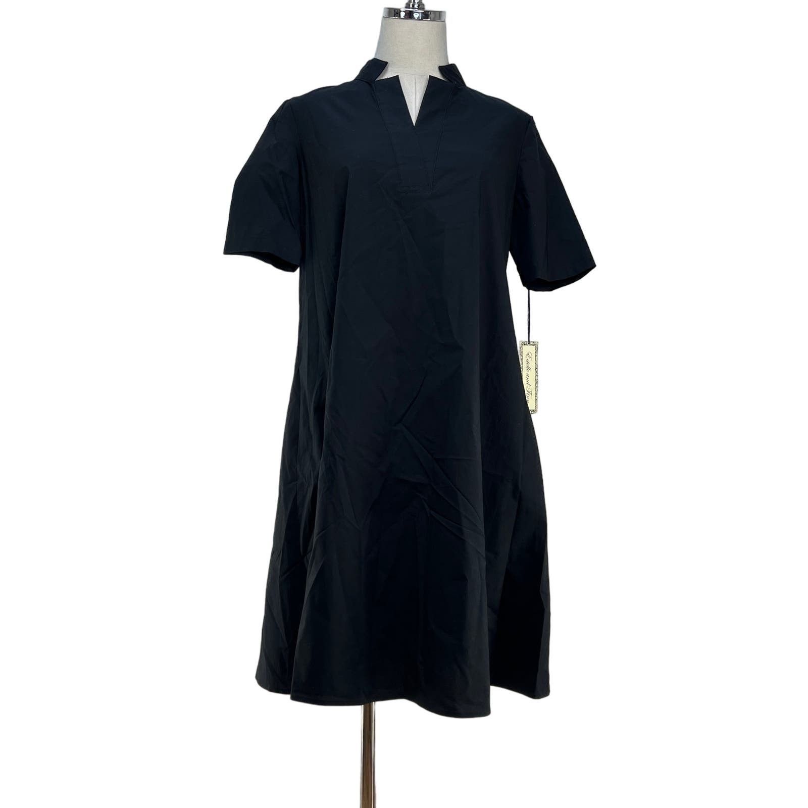 image of Estelle & Finn Stand Collar Dress Cotton Black Mini Aline, Women's (Size Small)